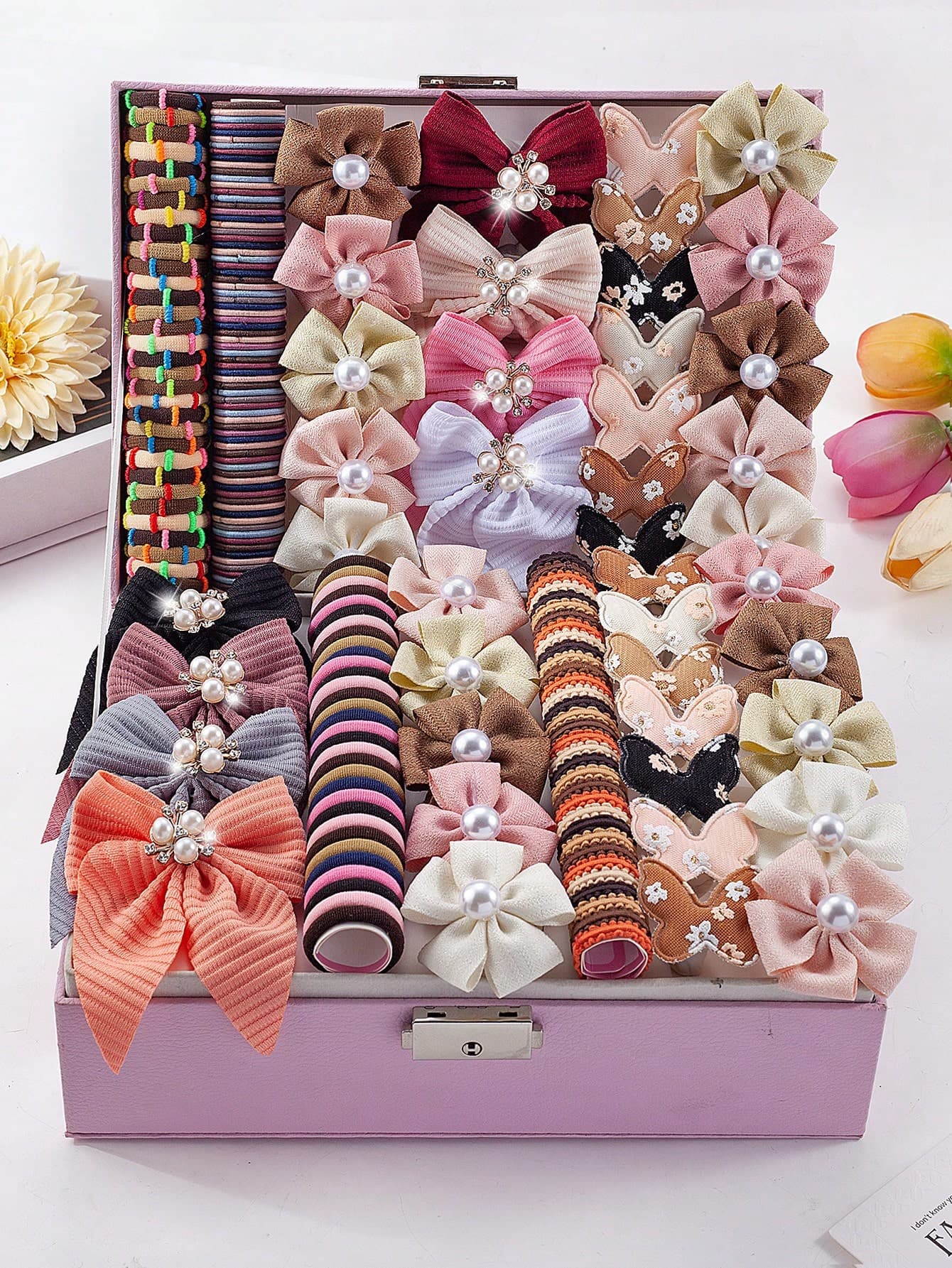 167pcs Vintage Soft Girl Ins Style Hair Accessories Set, Includes Rhinestone Pearl Bow Hair Clips, Printed Butterfly Hair Clips, Pearl Flower Hair Clips, High Elastic Hair Ties, Multi-Style Combination, Non-Damaging Design, Suitable For Daily Wear, Outings, Parties