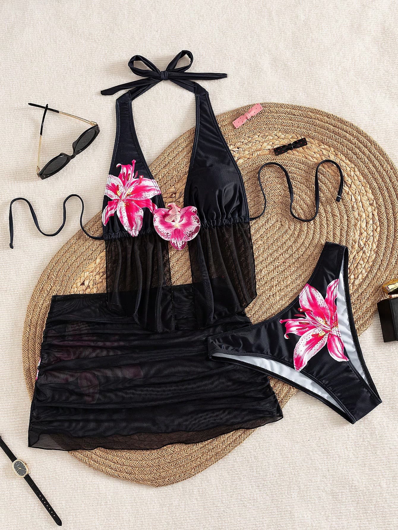2026 Women's Random Print Spaghetti Strap Sexy Bikini Swimwear Set, Summer Outfit, Elegant, Valentine's Day, Beach, Vacation, Casual, Chic, Summer Set, Summer Holiday Set, Spring, Women's Valentine's Day Set, Carnival, Resort Wear