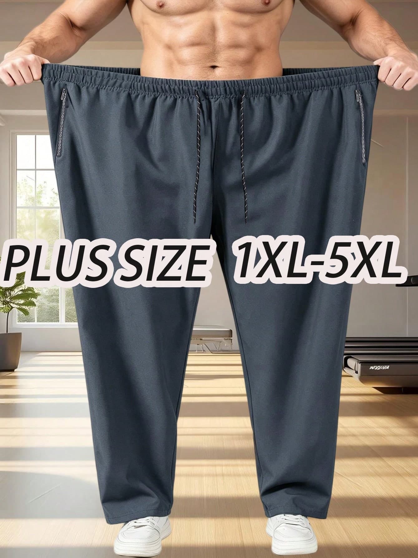 Plus Size Men's Sports Pants 1XL-5XL, Spring/Summer Thin Lightweight Soft Quick-Dry, With Zipper Pockets And Waist Drawstring, For Tall Men's Daily Wear