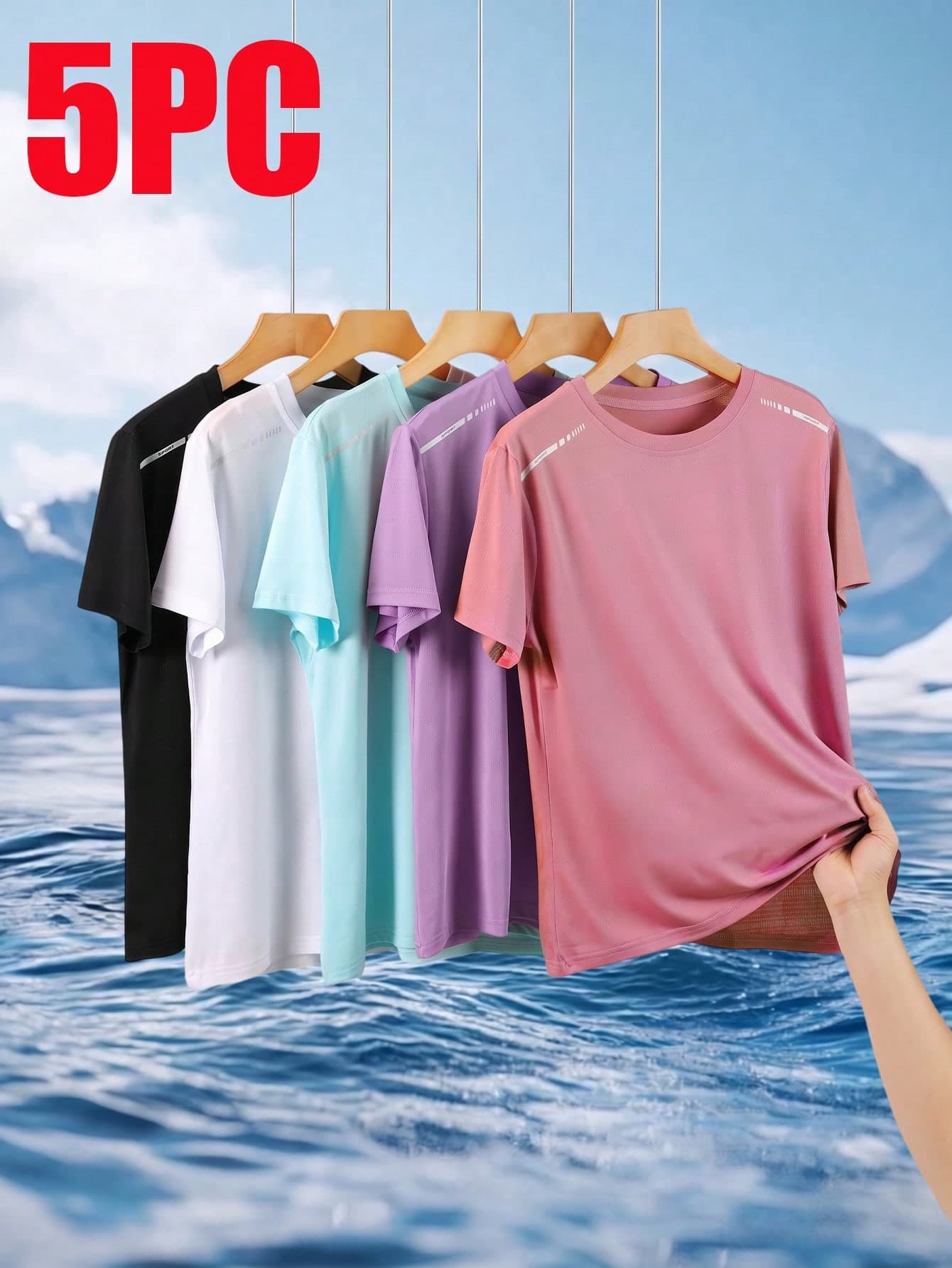5 Packs Women Quick Dry Shirts, Summer Multi-Functional Casual Sports T-Shirts