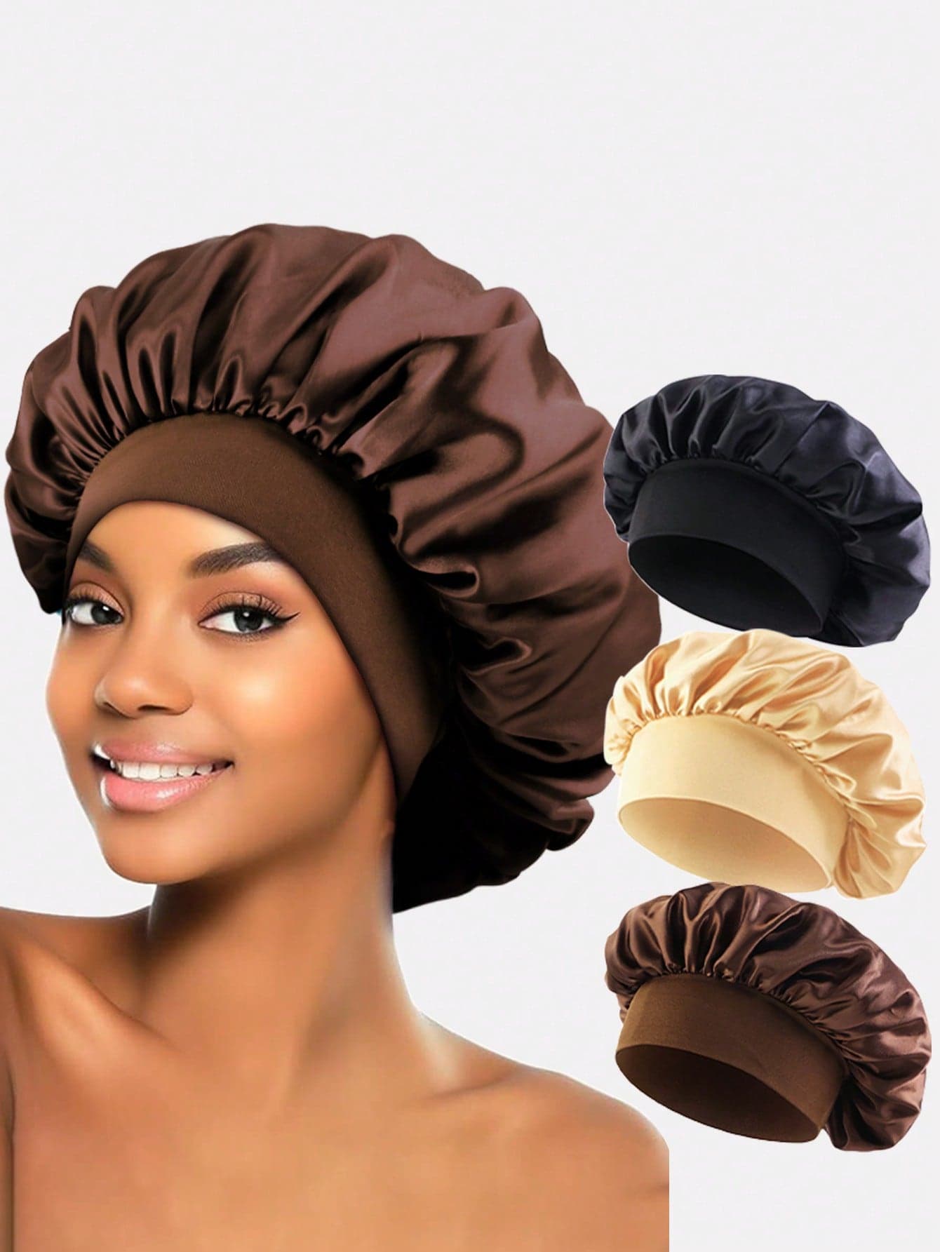 1pc/3pcs Women's Multi-Color Satin Wide-Brim Sleep Cap/Hair Turban, Suitable For Daily Use
