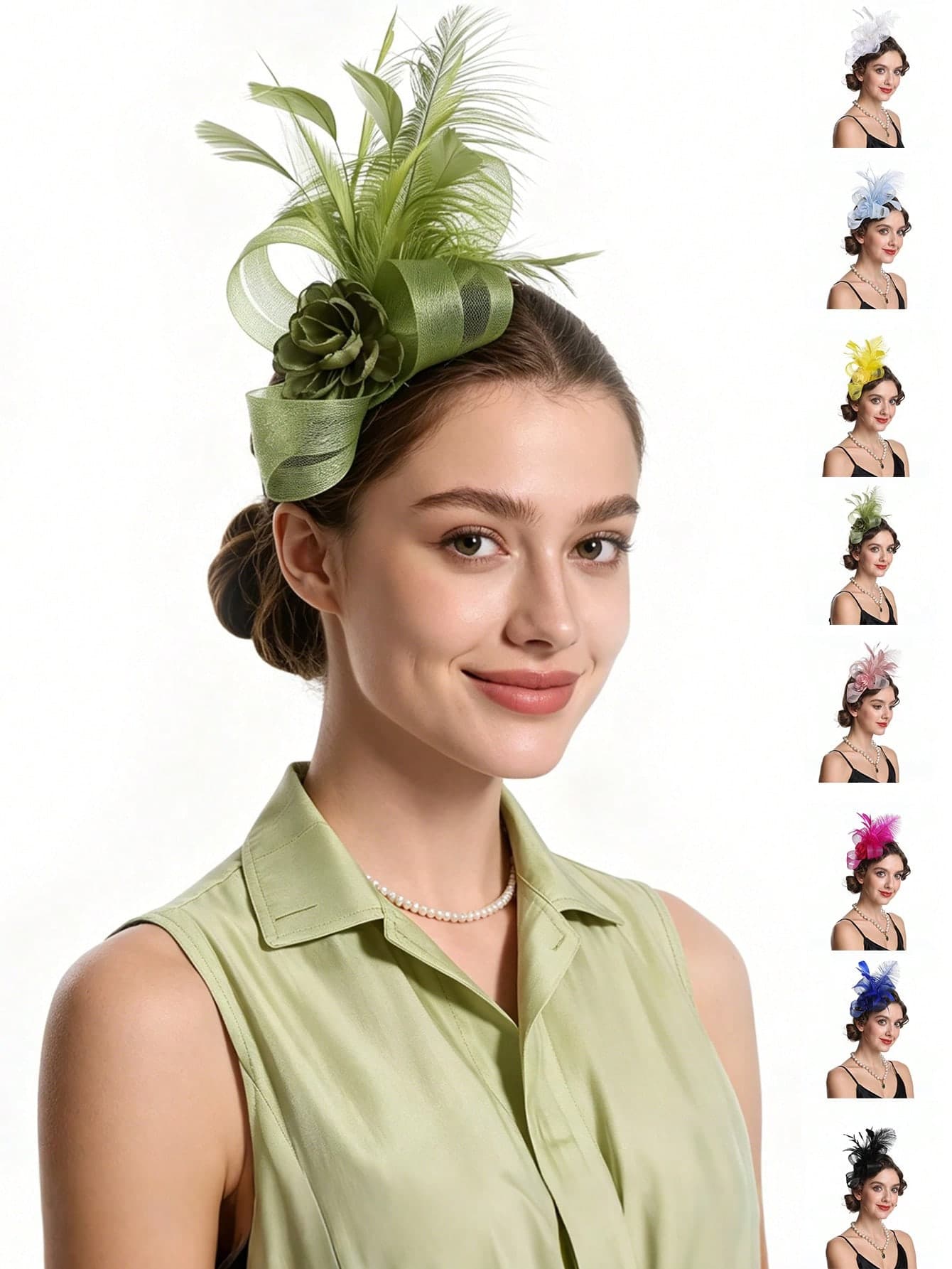 Fascinator Hat For Women Tea Party Feather Flower Headwear Ribbon Mesh Headband Hair Clip For Wedding Cocktail