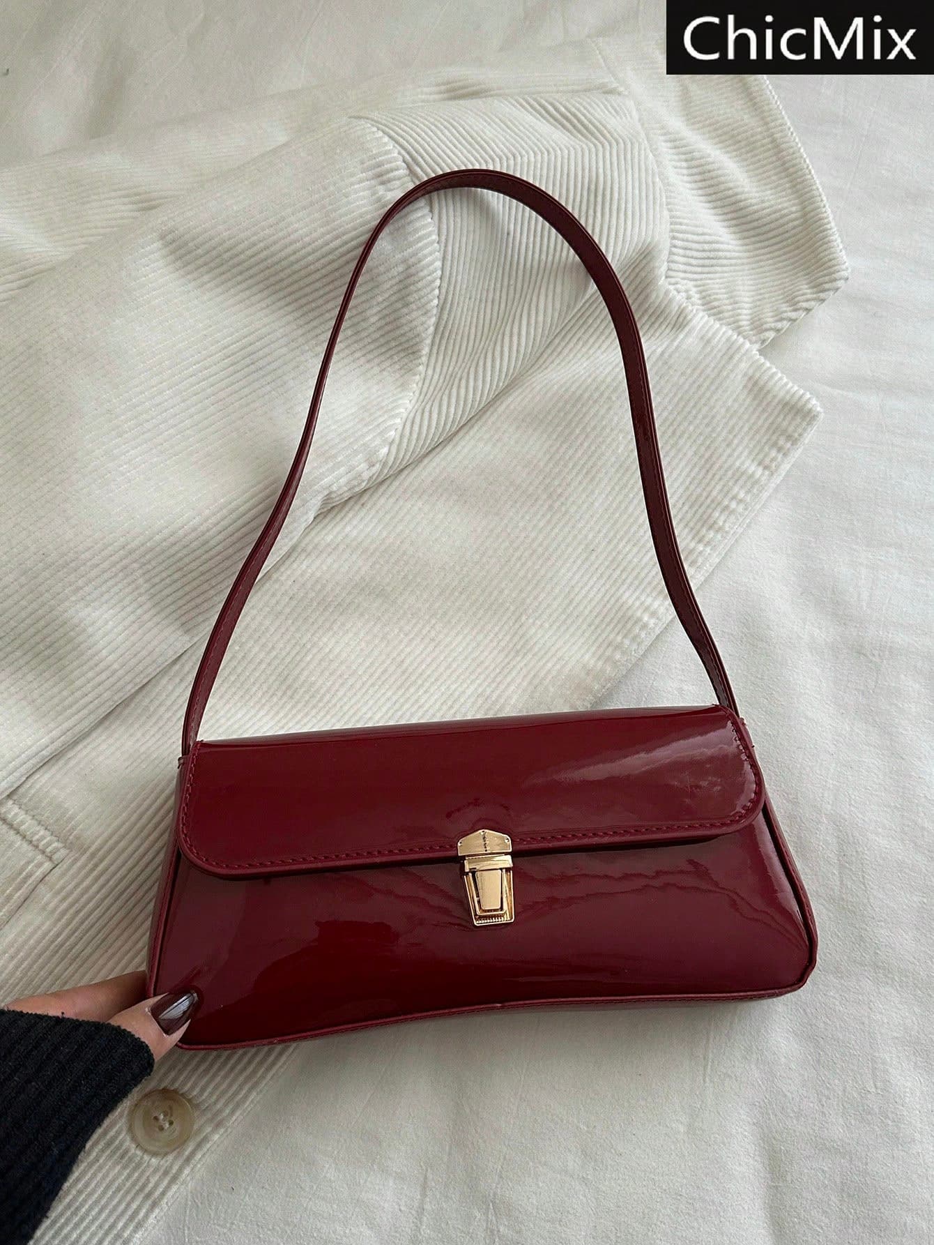 Solid Color Modern Style Metal Buckle Flap Shoulder Bag, Classic Versatile Glossy Elegant Women's Handbag, Suitable For Shopping, Wallet, Young Women, College Students, Newcomers, Office Workers. They Are Perfect For Office, University, Work, Business, Commuting, Outdoor Activities, Travel And Outings
