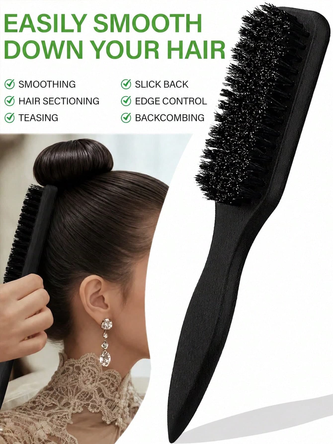 1pc Unisex High-Quality Natural Animal Bristle Hair Brush, Fragrance-Free Professional Styling Brush, Can Clean Gradient Hairbrush, Suitable For Men & Women, Smooth Brush For Beard, Applicable To Fluffy/Dense Hair, Can Be Used For Parting And Sectioning, Suitable For National Day, Bathroom, Scalp Massage, Back To School, Summer Travel, Holidays, Daily Life, Valentine's Day, Etc.