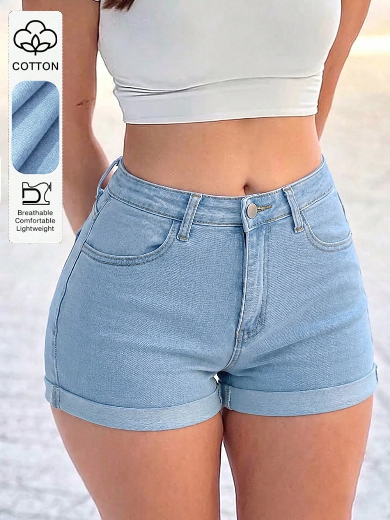 Fashionable Casual Versatile Women Slim-Fit Straight-Leg Denim Shorts, Summer