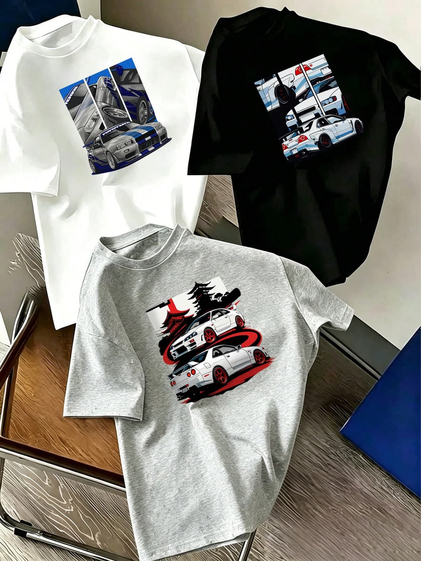 3pcs Boys' Loose Fit Round Neck T-Shirts, Classic Race Car Tower Graphic Print, Casual Summer Daily Wear