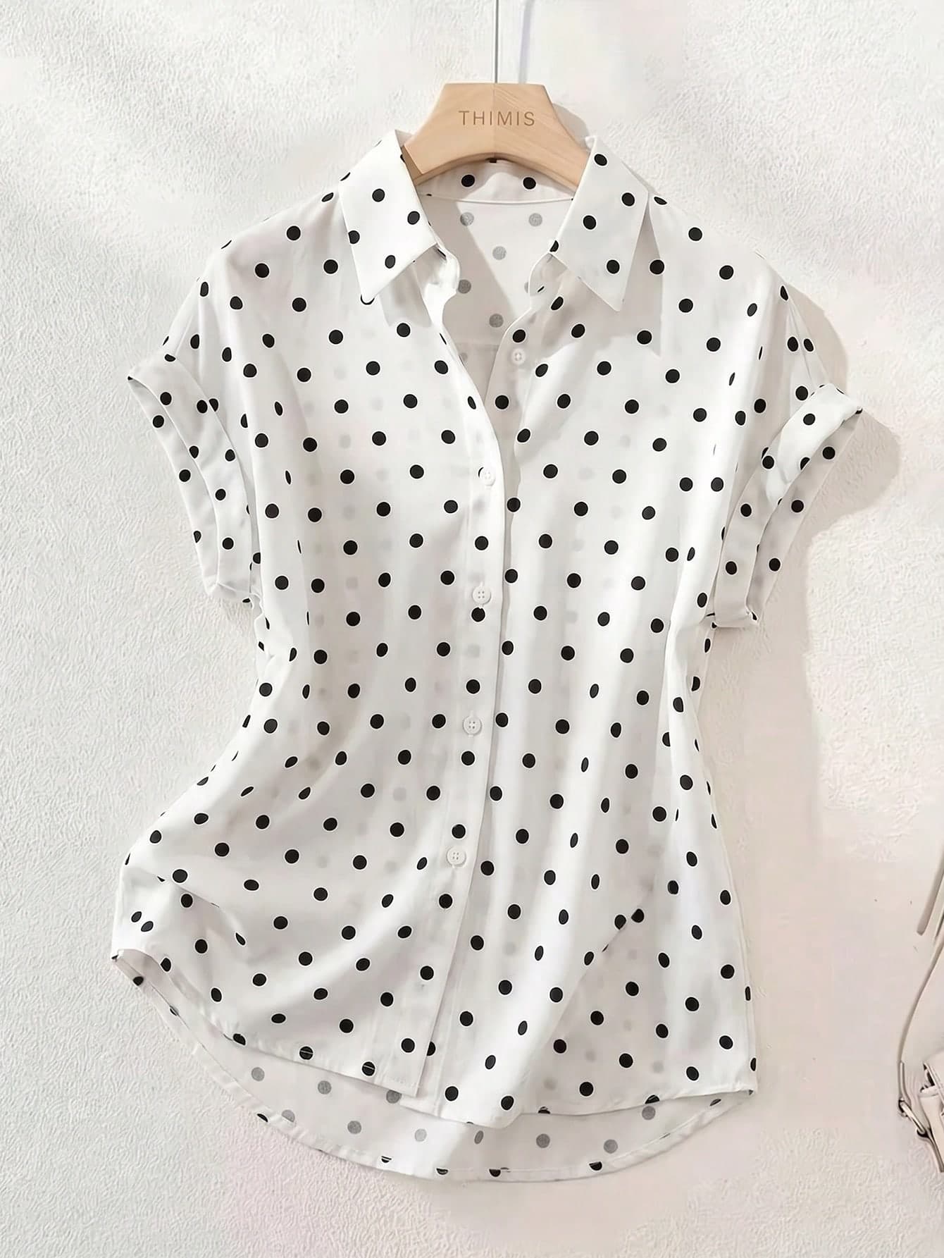Women's Casual Fashion Striped Polyester Shirt With Button Front Collar, Short Batwing Sleeves And Regular Length With Front Short Back Long Design. Back To School Season Daily Wear