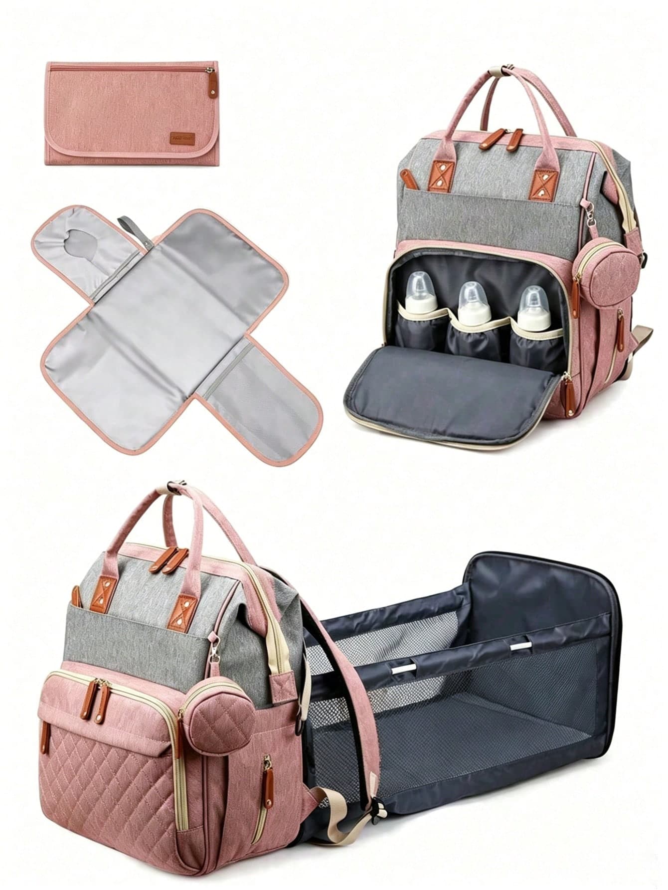 1pc Baby Diaper Bag Backpack With Changing Station/1pc Portable Diaper Pad, Multifunction Portable Large Capacity Travel Baby Changing Bags