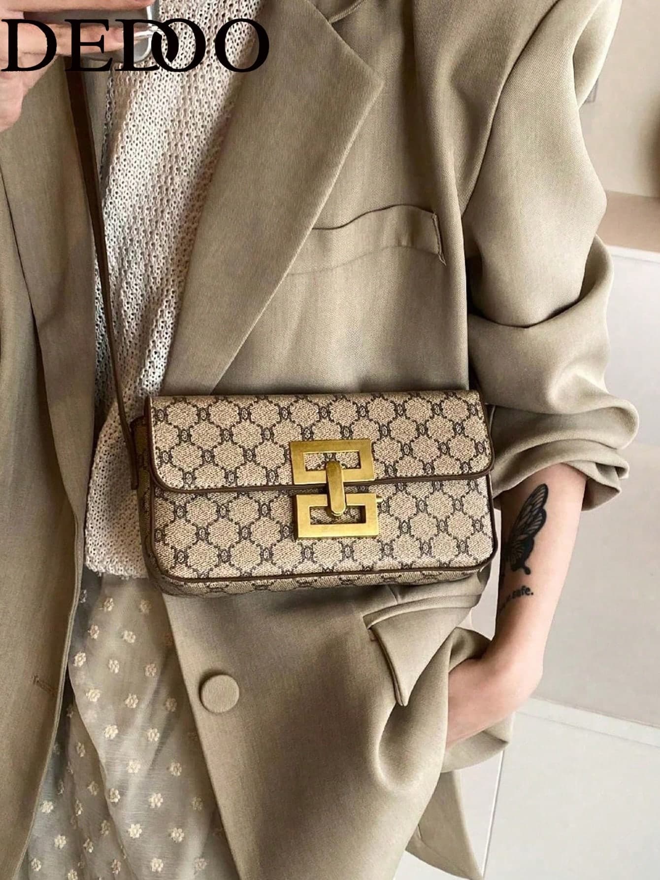 Dedoo New Arrival Spring/Summer Rhombus Retro Floral & Fashionable Crocodile Texture Square Lock Casual Tote Bag, Minimalist Versatile Underarm/Shoulder/Crossbody Bag, Suitable For Daily Commute, Shopping, Party And Gift For Friends