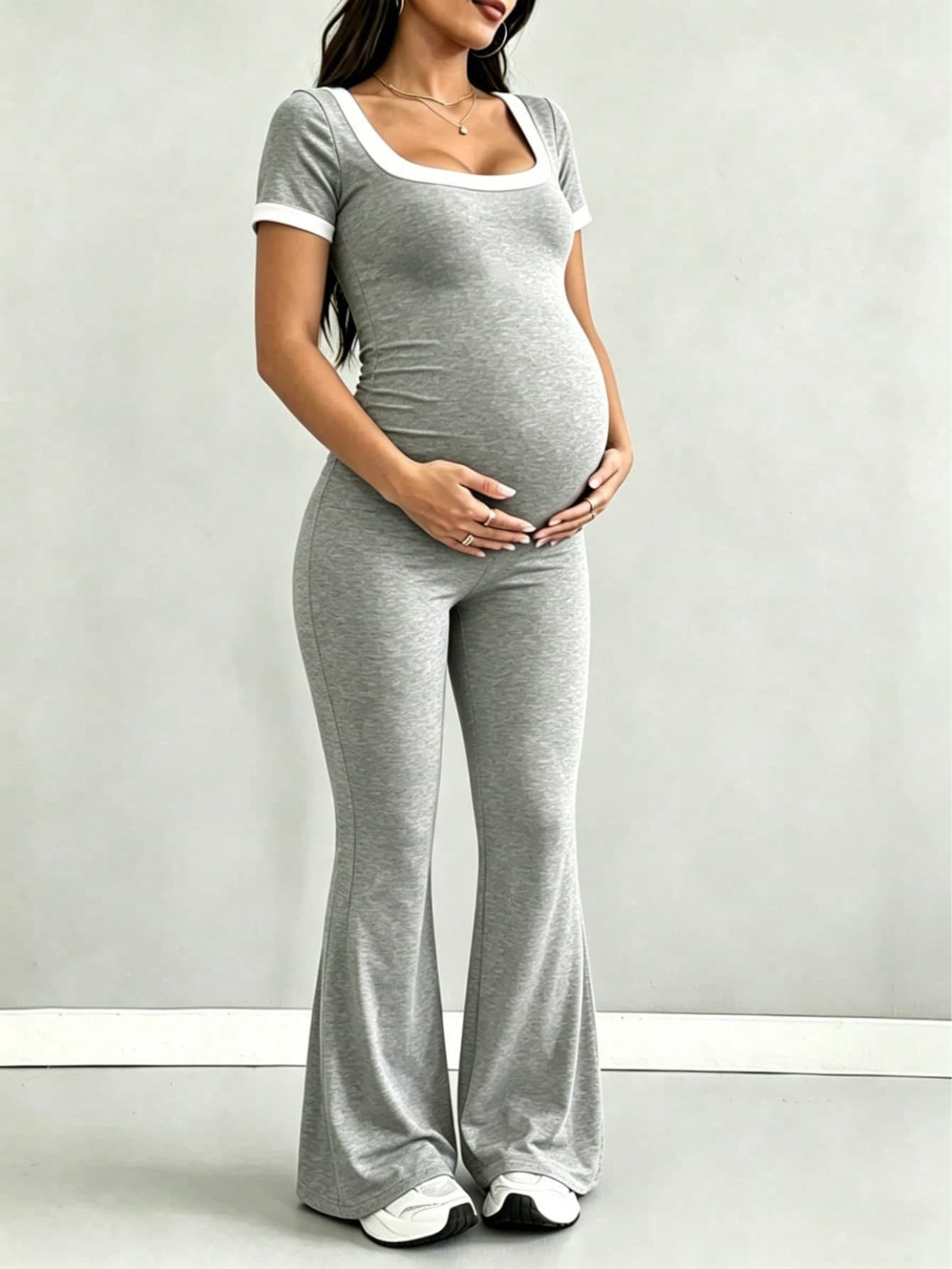 Parara Maternity Jumpsuit, Tight-Fitting Comfortable Short Sleeve Casual Outfit Summer