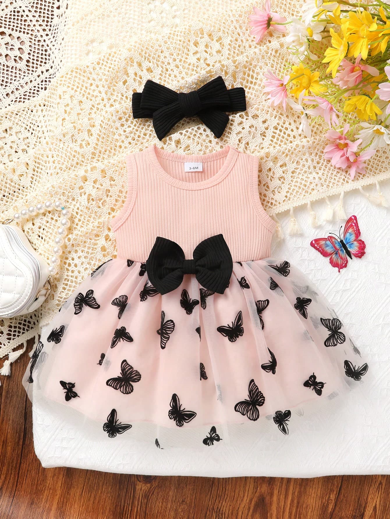 Baby Girls' Casual Elegant Fashion, Soft & Comfortable, Bow Decor Embroidery Multi-Layer Ruffle Princess Dress And Headband, Baby Girl Clothing, Dress, Girls' Apparel, Baby Girl Dress, Suitable For Summer Daily Wear, Vacation, Party, Outdoor Activities