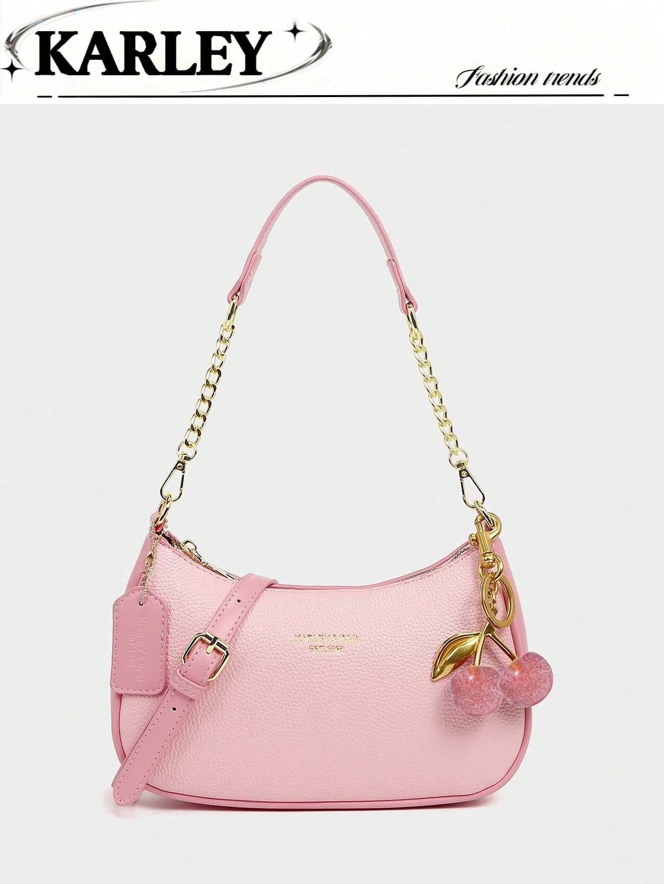 2025 New  Letter Graphic Design Solid Color PU Leather Crescent Shoulder/Underarm Bag,  Suitable For Shopping, Can Be Worn Crossbody , Pink