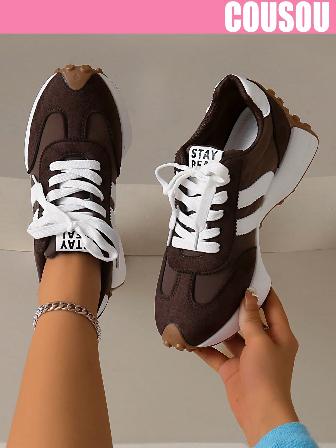 2026 New Women Thick Sole Sneakers, Lace-Up Casual Chunky Sneakers, Flat Platform, Breathable Patchwork, Spring/Summer, Height Increasing