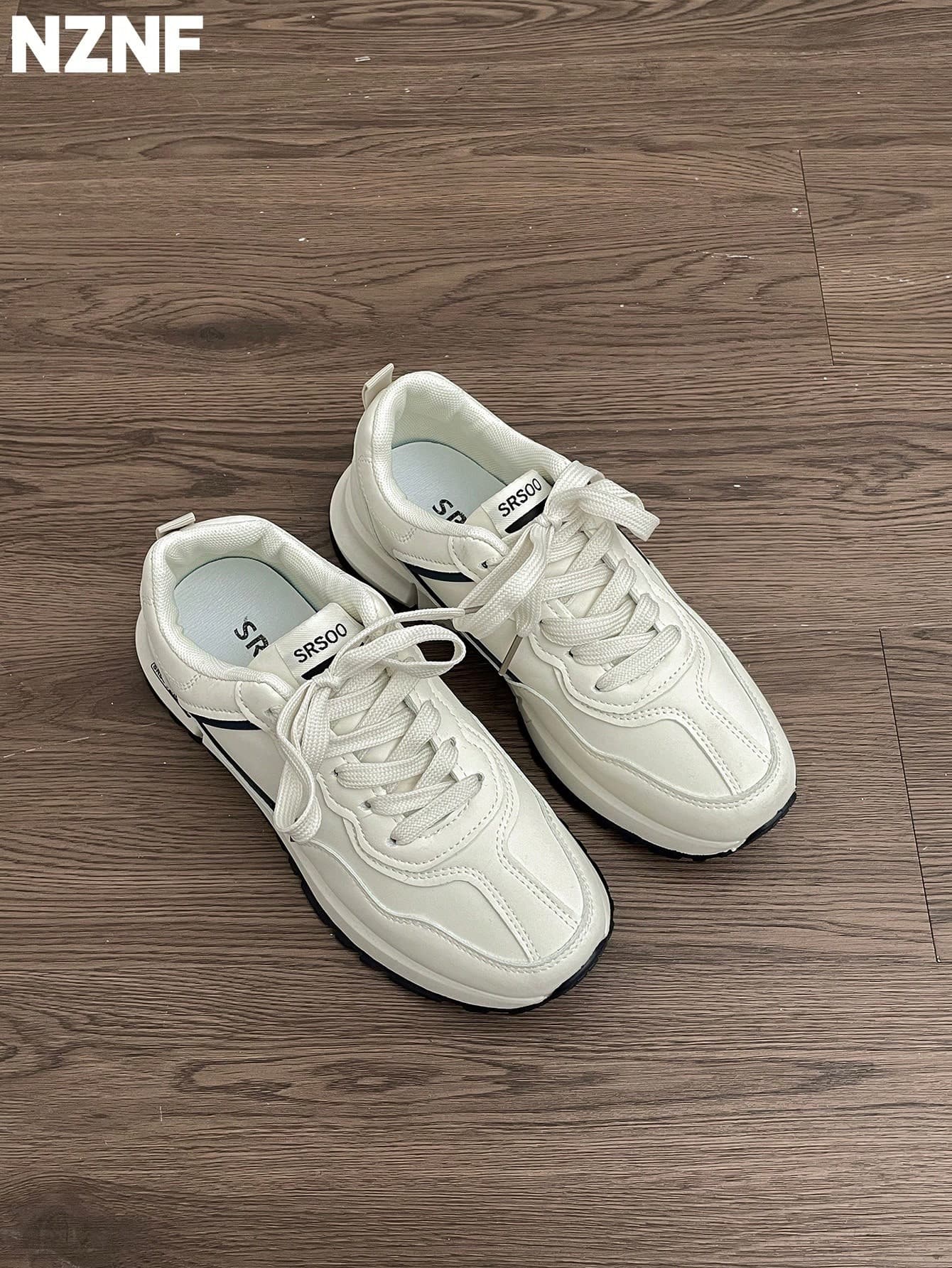 NZNF 2025 New Arrival White Chunky Sneakers, Vintage Low-Top Casual Shoes, Flattering Silhouette