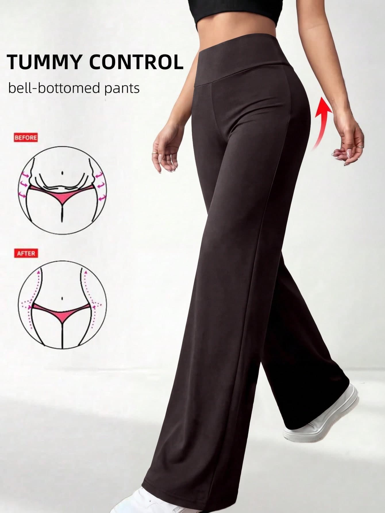 Solid High Rise Flared Straight Leg Pants