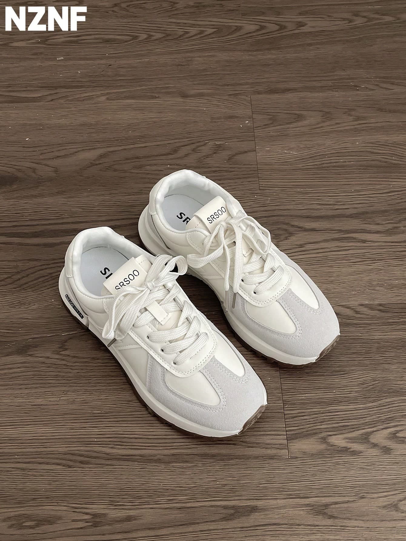 NZNF 2025 New Arrival White Chunky Sneakers, Vintage Low-Top Platform Shoes, Flattering Casual Footwear For Women