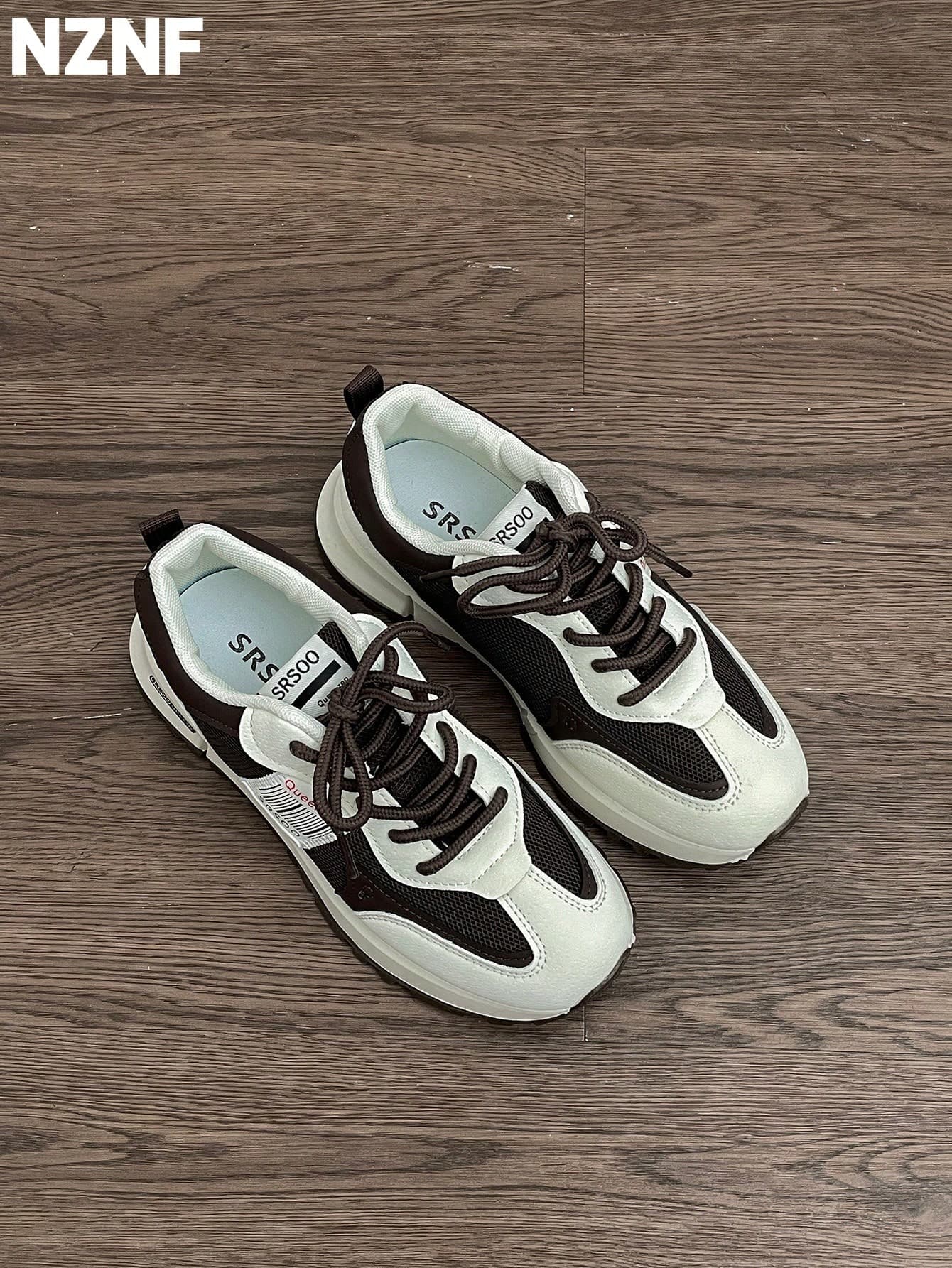 NZNF 2025 New Arrival White Chunky Chunky Sneakers, Flattering Low-Top Vintage Casual Shoes For Women, Autumn