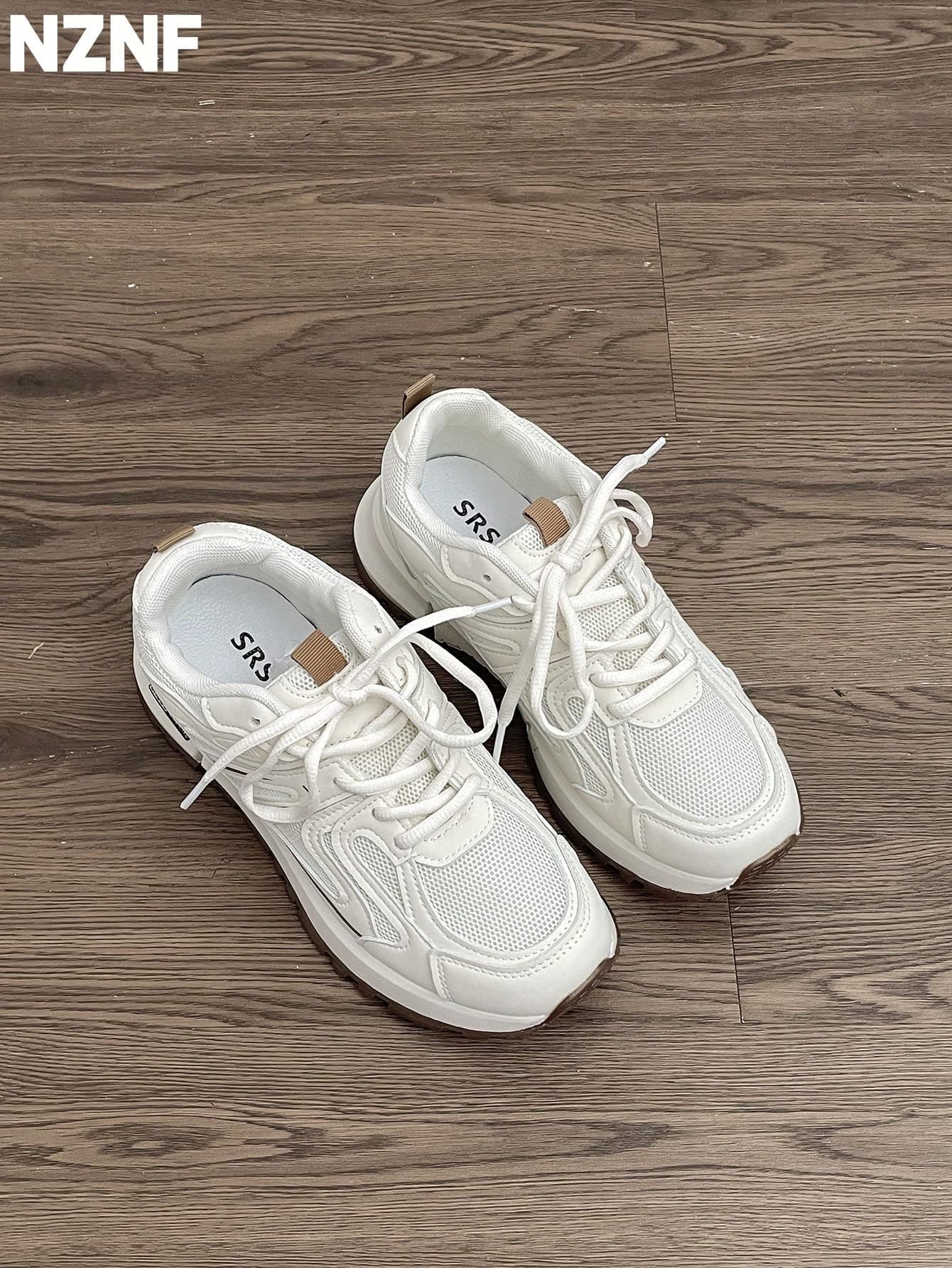 NZNF 2025 New Arrival White Chunky Chunky Sneakers, Flattering Low-Top Vintage Casual Shoes For Women, Autumn