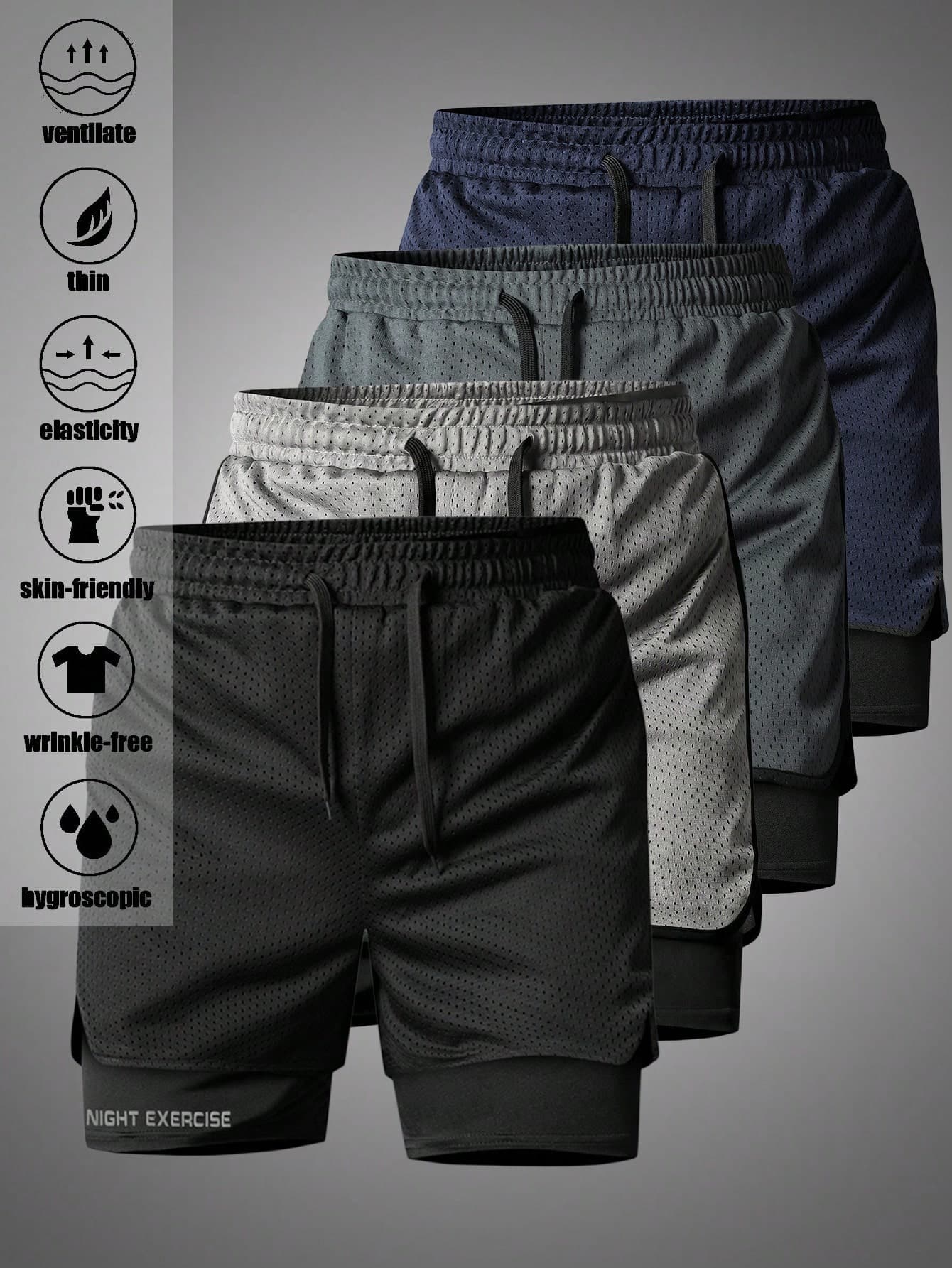 2-In-1 Men's Summer Sports Quick-Dry 3/4 Shorts, Elastic Casual Pants With Inner Lining, Letter Print For Running And Fitness