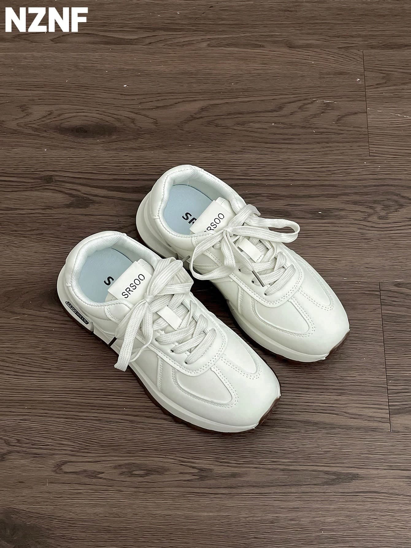 NZNF 2025 New Arrival White Chunky Sneakers, Vintage Low-Top Casual Shoes, Flattering Silhouette