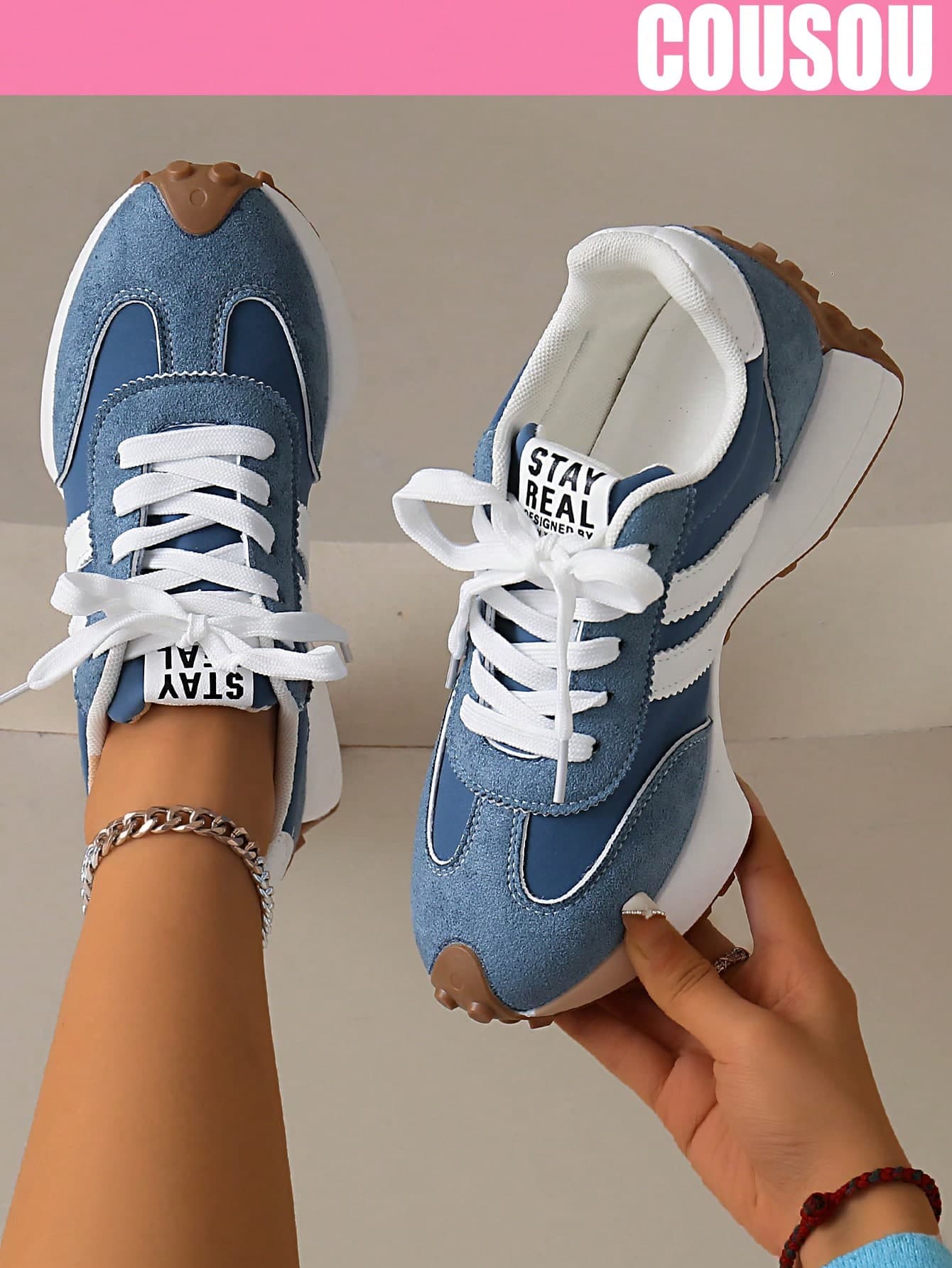 2026 New Women Thick Sole Sneakers, Lace-Up Casual Chunky Sneakers, Flat Platform, Breathable Patchwork, Spring/Summer, Height Increasing