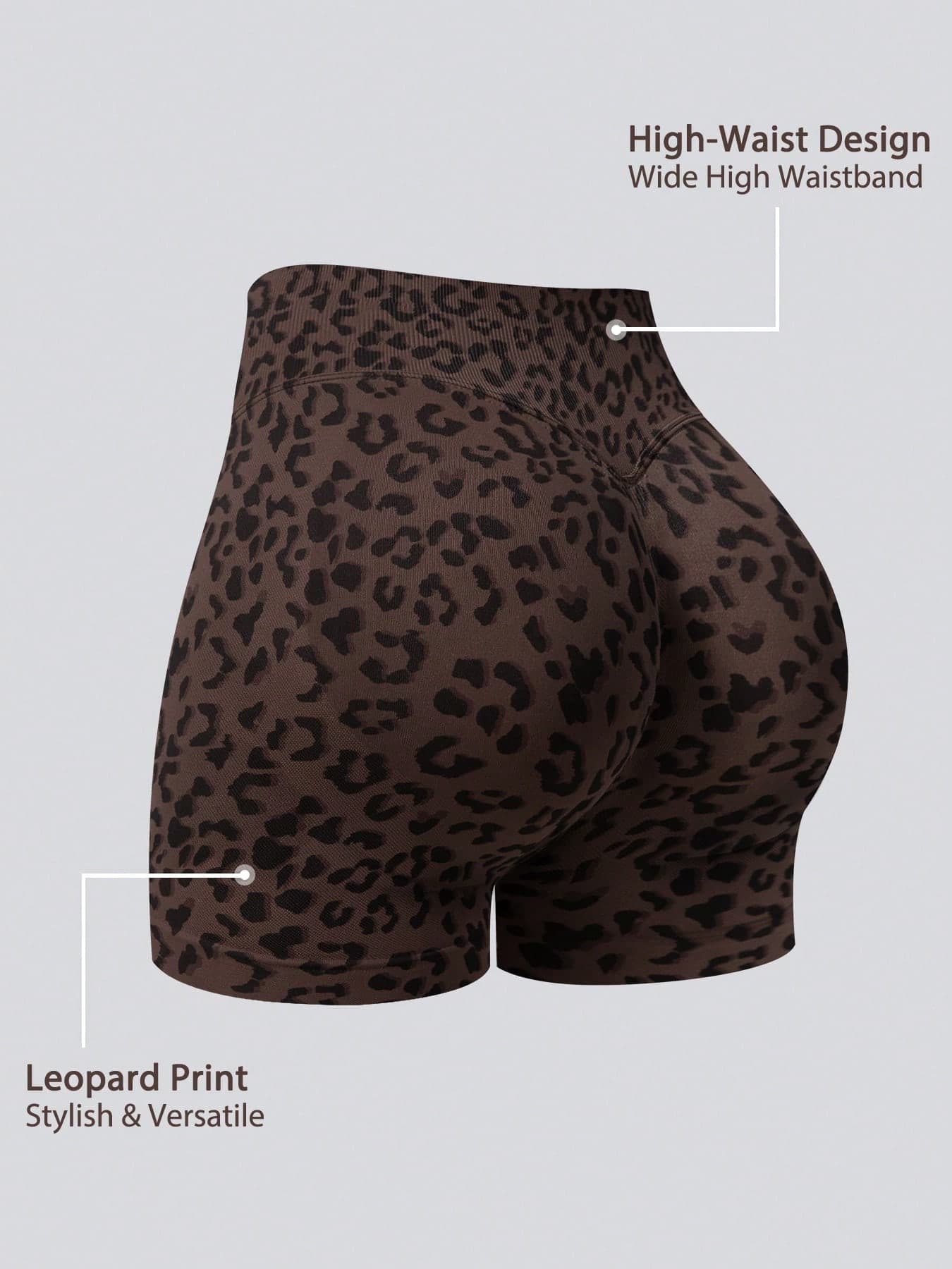 NcmRyu 1pc Women Leopard Print High Waist Tummy Control Stretchy Soft Comfy Workout Shorts Sports, Athleisure