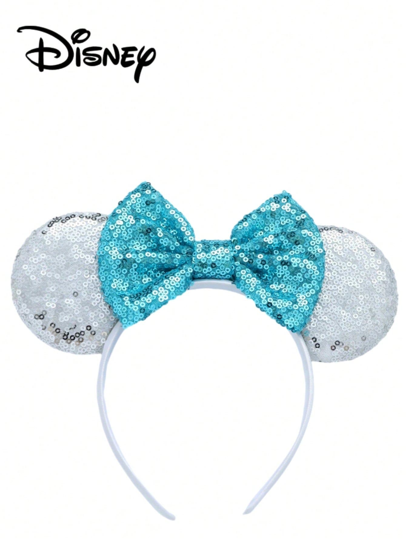 1pc Disney Mickey Silver + Blue Sequin Headband, Mickey Silver + Blue Sequin Headband - Holiday Party Headband Hair Accessory, Fun Photo Prop, Amusement Park Accessory, Suitable For Birthday Party And Easter Event, With Bow Cute Cartoon Hair Accessory, Princess Costume Accessory, Suitable For Disney Fans
