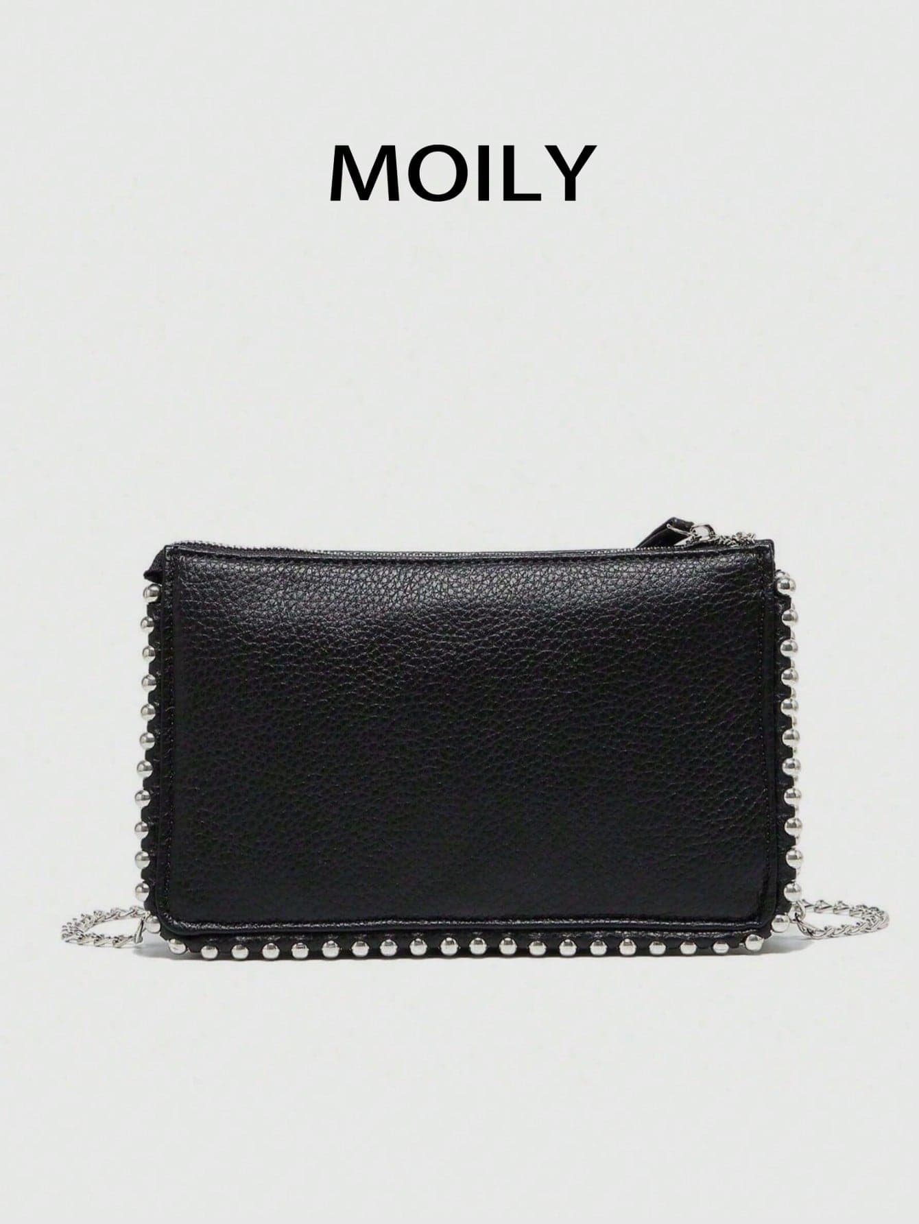 2025 New European And American Style Chain Small Square Bag, Fashion Rivet Pearl Decor, Versatile Shoulder Handbag