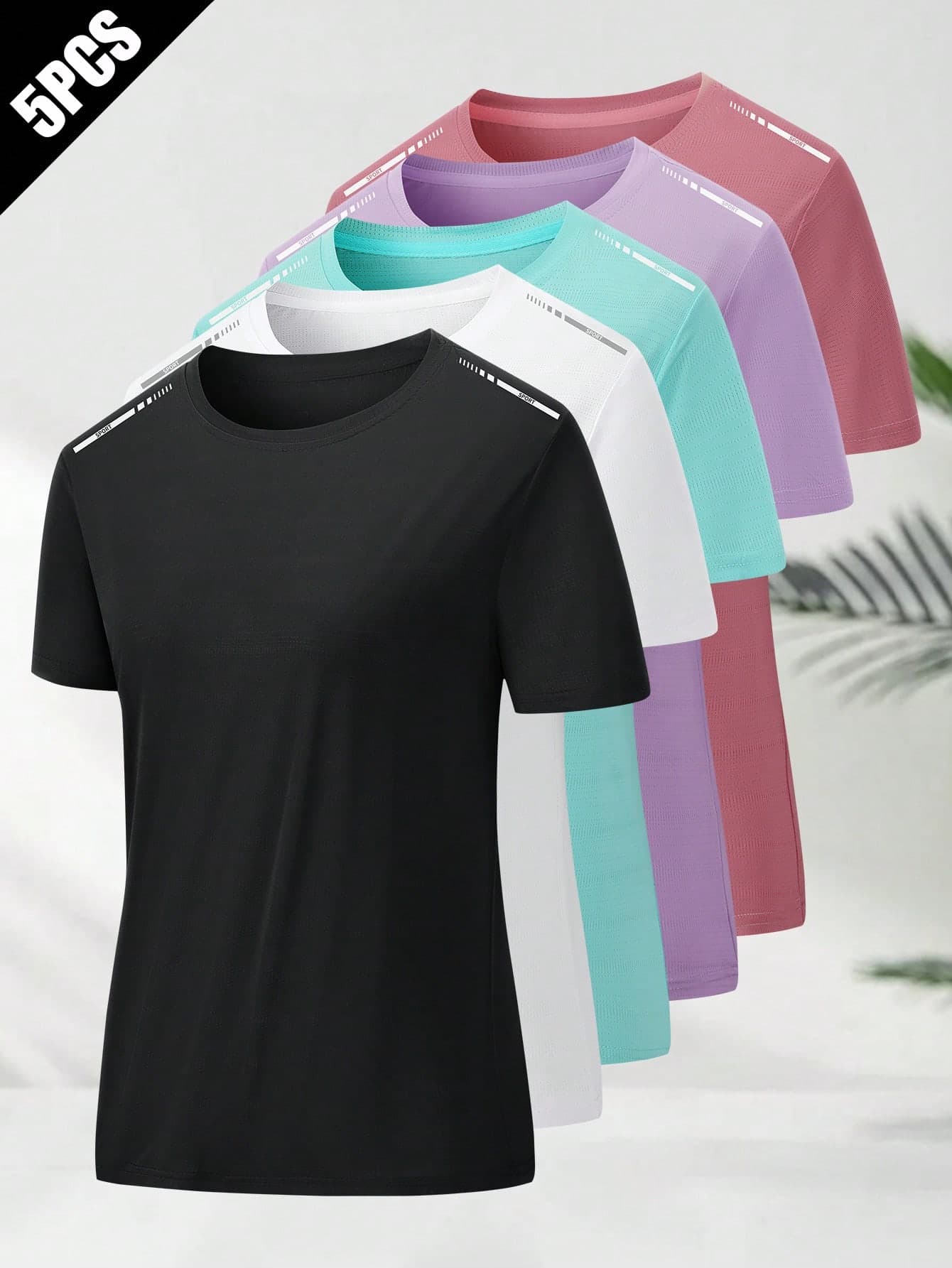 5pcs/Set Women's Quick-Dry Sports T-Shirts, Breathable And Cool, Suitable For Sports And Outdoor, Gym, Running, Travel, Comfortable And Fitted Multi-Purpose Clothing