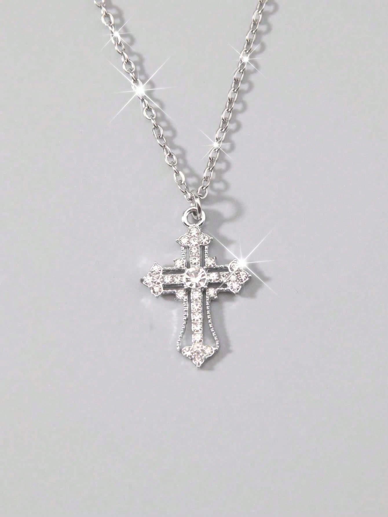 Gothic Style Rhinestone Cross Necklace, Unique Design Minimalist Chic Delicate Choker Necklace, Valentine's Day Gift