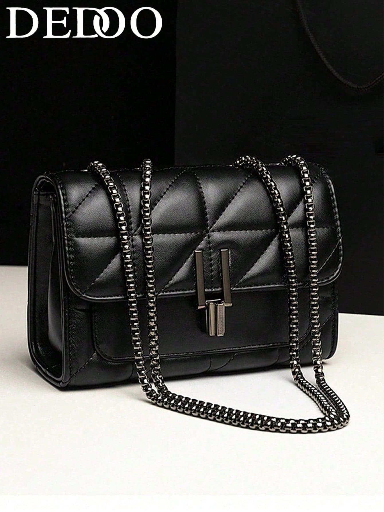 Dedoo 1pc Women's Elegant Shoulder Bag, With Chain Strap, Quilted PU Leather , Luxury Minimalist , Zipper Closure, Plaid Pattern, Washable , Retro Style