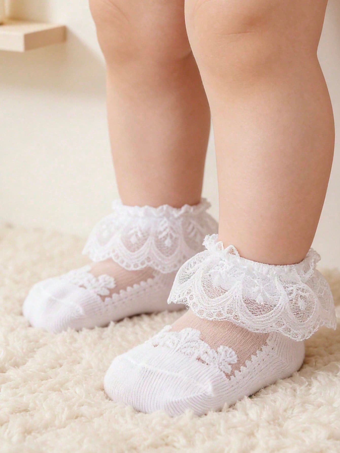 1 Pair Baby & Toddler Lightweight Breathable Lace Crystal Silk Socks, Summer