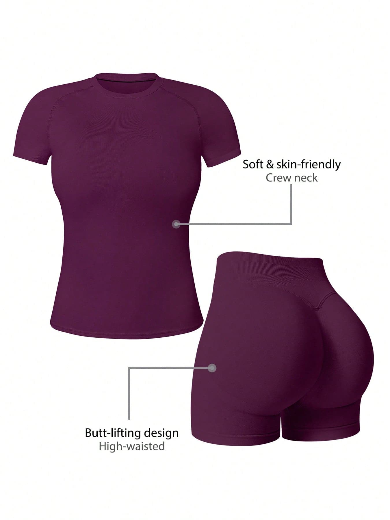 NcmRyu 1 Set Women's Round Neck Short Sleeve High Waist Fitted Shorts Sports Suit