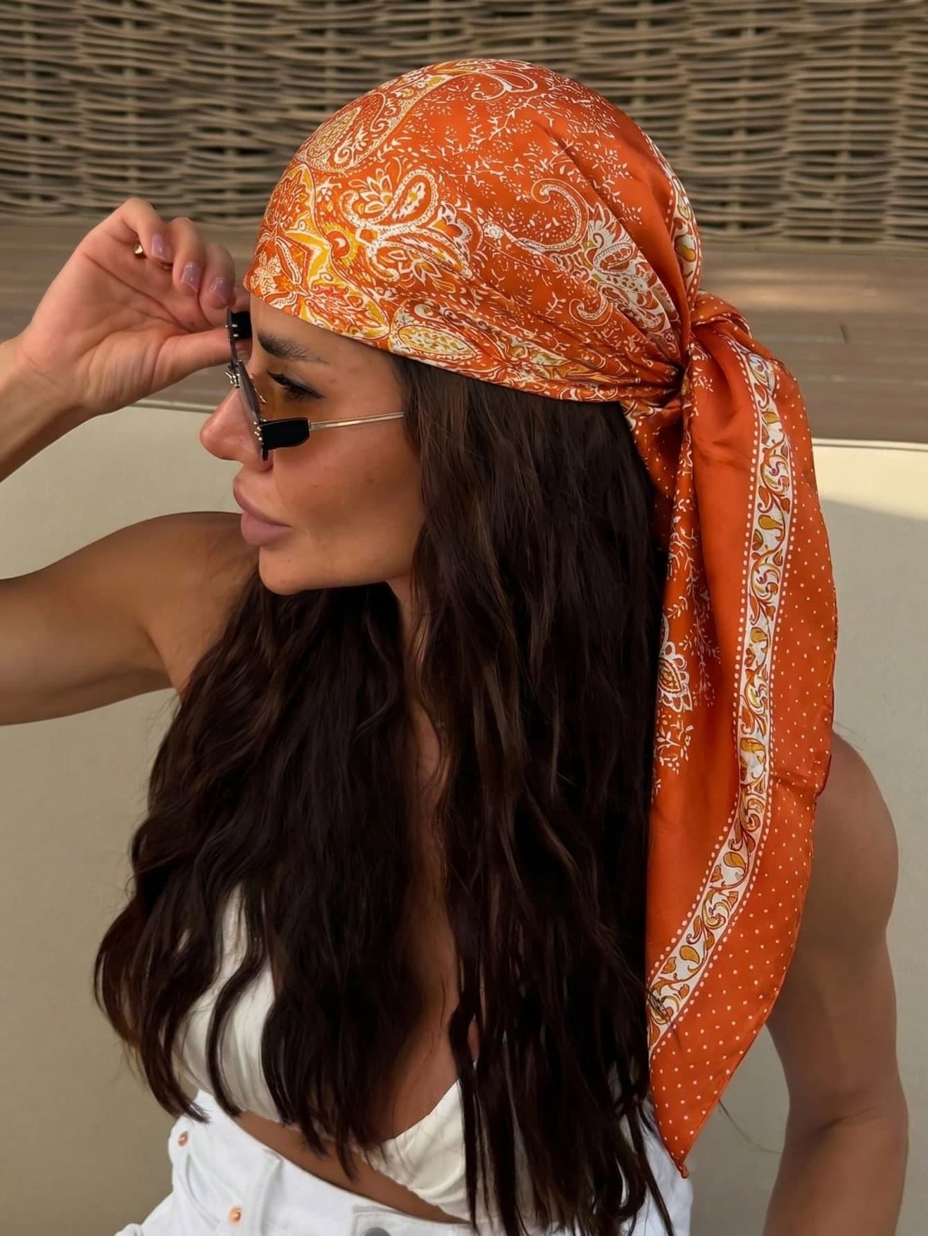 1pc Women's Large Floral Print Square Scarf, 90cm Oversized Satin Silky Feel Headscarf Neck Scarf