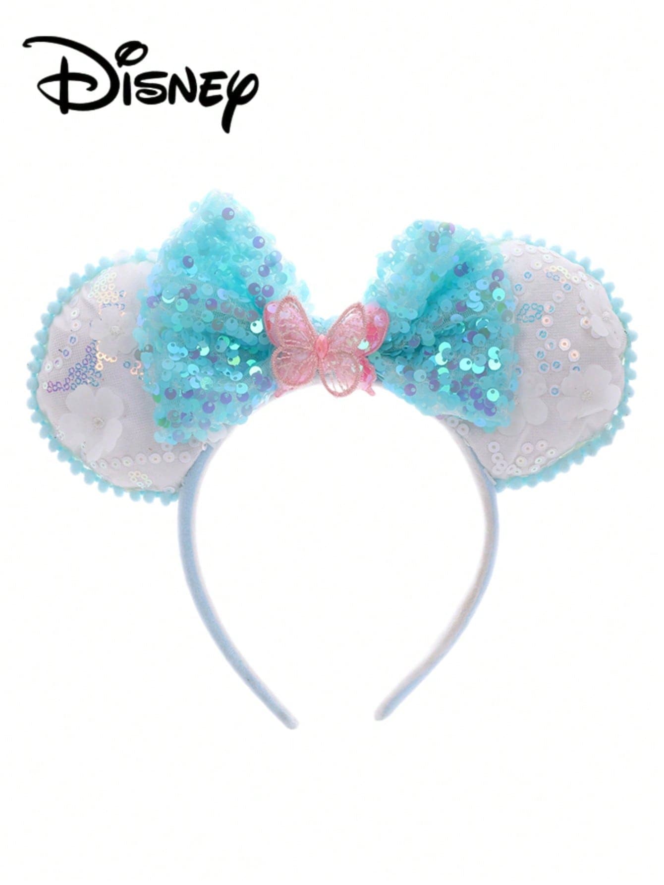 1pc Disney Cartoon White + Blue Sequin Headband, Mickey White + Blue Sequin Headband - Holiday Party Headband, Head Accessory, Fun Photo Prop, Amusement Park Accessory, Suitable For Birthday Party And Easter Events, With Bow Cute Cartoon Hair Accessory, Princess Costume Accessory, Suitable As Disney Theme Park Photo Prop