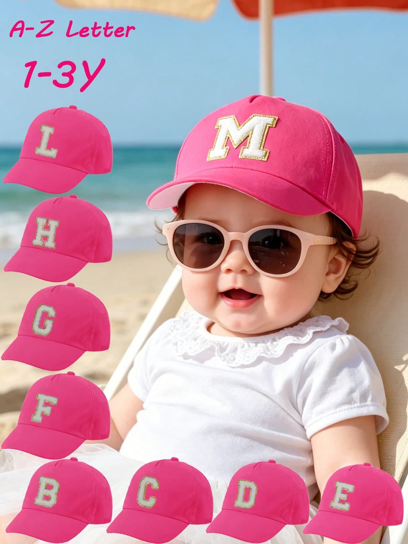 1pc A-Z 26 Letters Kids Baseball Cap, Suitable For 1-3 Years Old Toddler Girls Outdoor Sun Hat