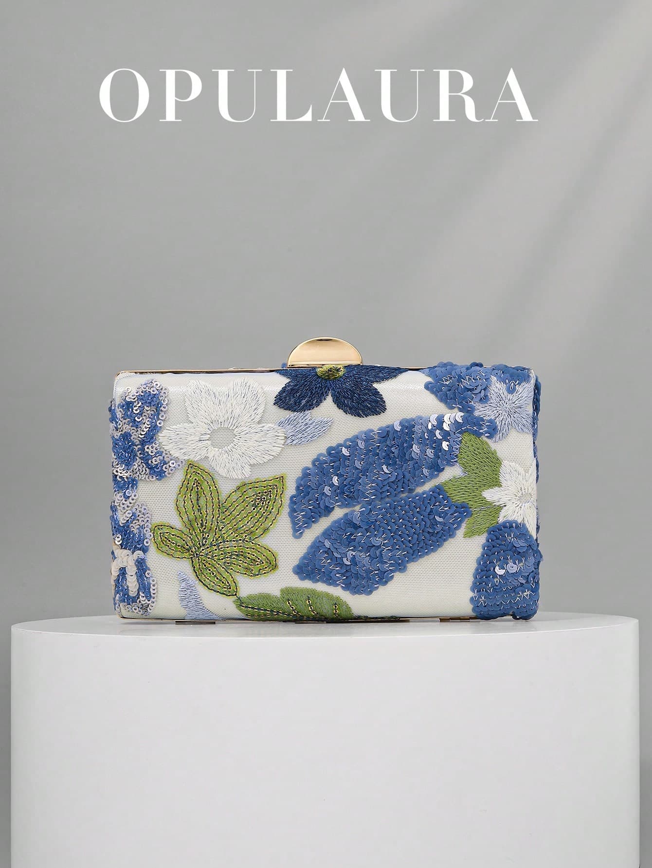 OpulAura Sequin Embroidered Floral Box Clutch, Women's Fashion Sequin Patchwork Handbag, Party Evening Bag, Random Cut, Suitable For Women, Suitable For Party, Wedding, Prom, Vacation. Highly Suitable For Party, Wedding, Prom, Evening/Banquet, Paired With Holiday Party Dresses, Evening Gowns And Sequin Dresses.