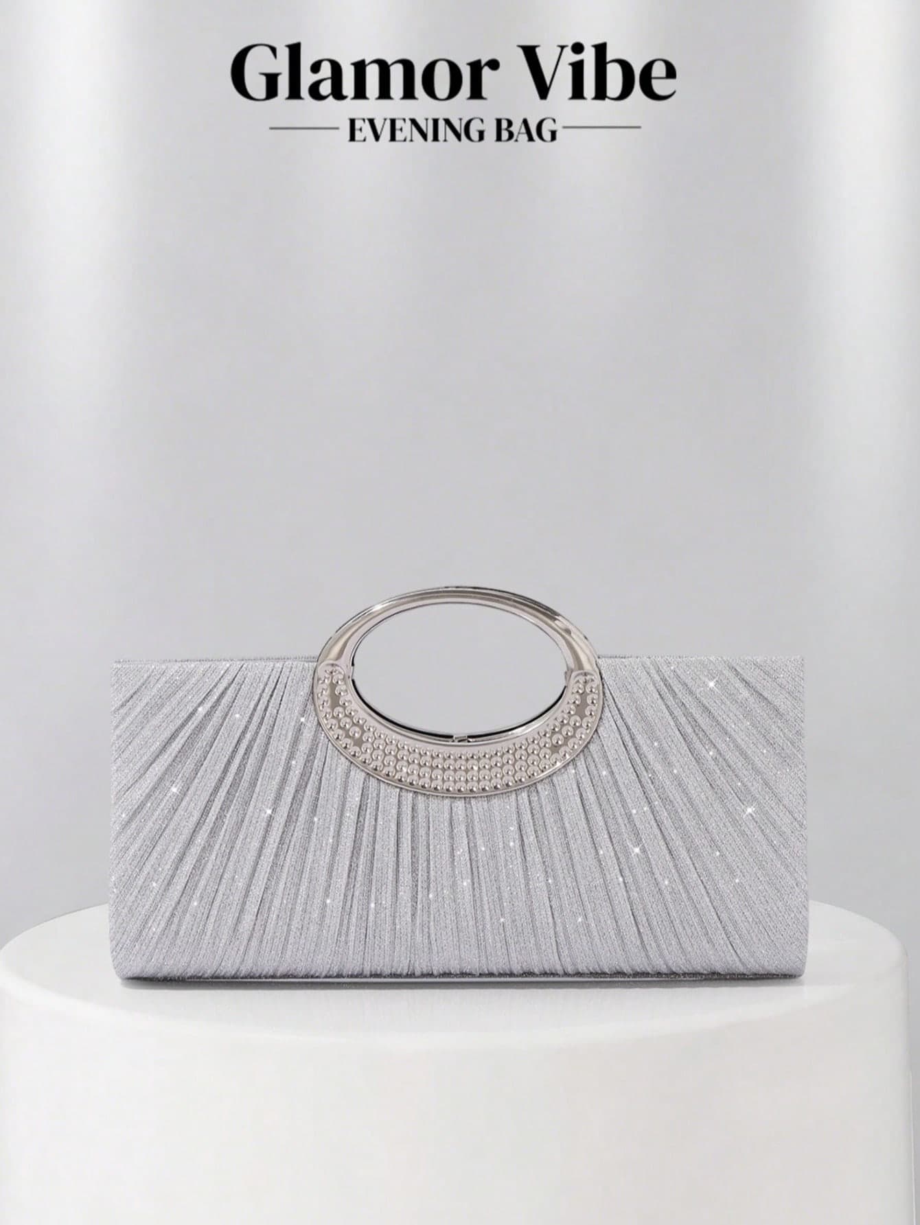 Shiny Women's Evening Clutch Bag, Glittering Fabric With Metal Decor, Metal Chain Strap, Suitable For Wedding, Banquet, Party, Ball, Holiday Gift, Dress Matching, Valentine's Day Gift, Birthday Gift