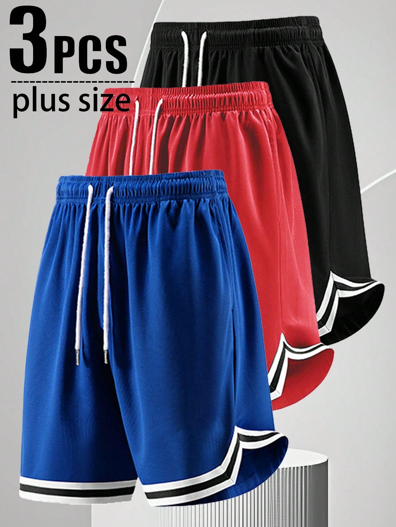 Plus Size 3pcs/Set Summer New Men's Outdoor Sports Basketball Shorts, Fitness Running Basketball AthleticBermuda Shorts