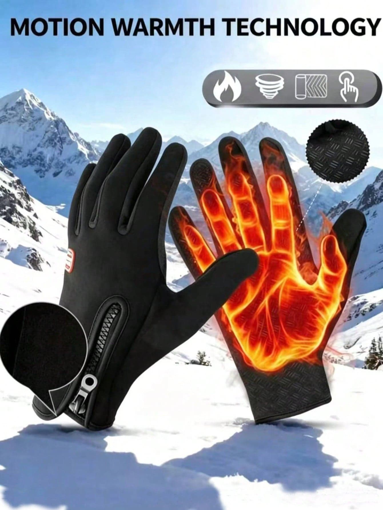 1 Pair Men's Winter Warm Windproof Gloves, Waterproof, Warm, Non-Slip Fleece Touchscreen Gloves, Suitable For Outdoor Sports, Fishing, Cycling, Skiing, Hiking, Motorcycle Riding