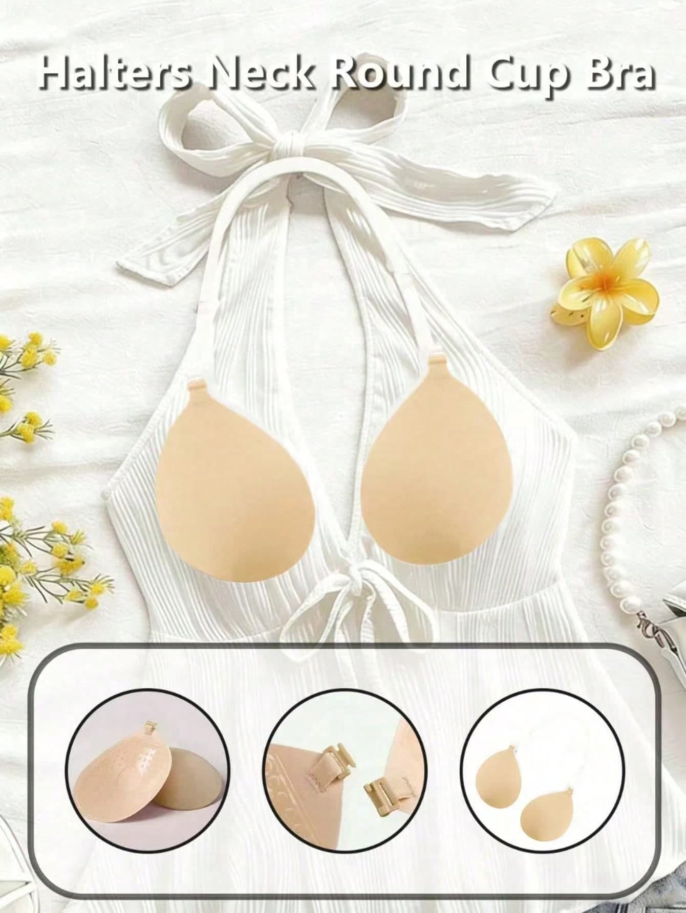 1pc New Strapless Round Cup Push-Up Invisible Self-Adhesive Bra, With Adjustable Straps Suitable For Camisole And Backless Dresses