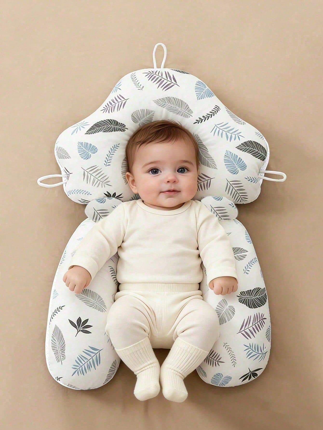 1pc New Baby Pillow, Soft Baby Pillow, Anti-Flat Head Pillow, All-Season Baby Massage Pillow, Feather & Velvet Design, Newborn Gift, Improved Neutral Baby Pillow, Double-Sided Baby Pillow, Can Be Used Continuously For 4 Seasons, Feather & Soft Leaf Design, Newborn Gift, Upgraded Boy & Girl Pillow