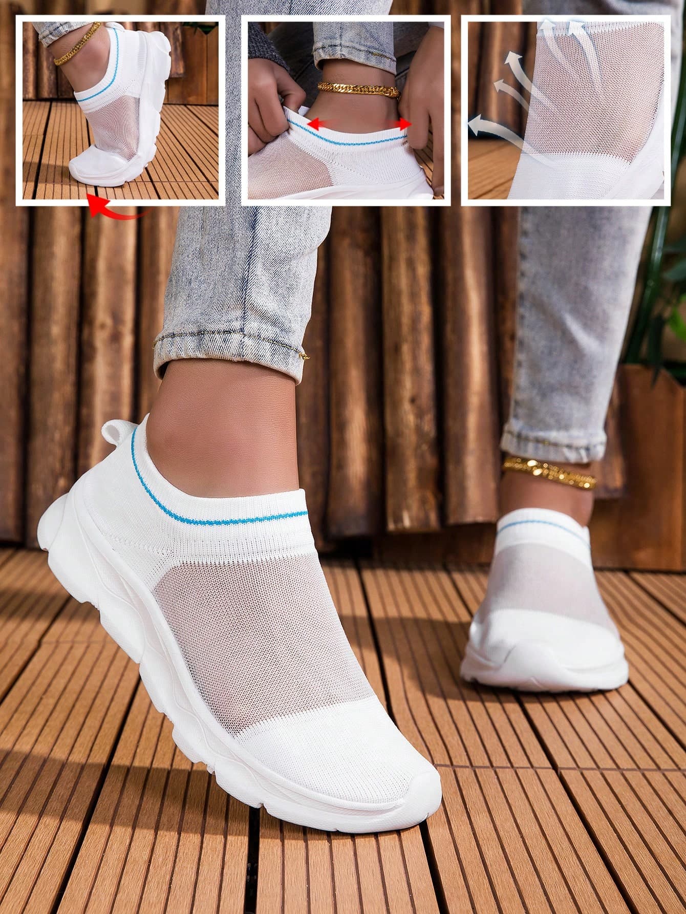 Women's Slip-On Mesh Sports Shoes, Breathable Lightweight Casual Shoes, Non-Slip Soft Sole Daily Walking Outdoor Shoes