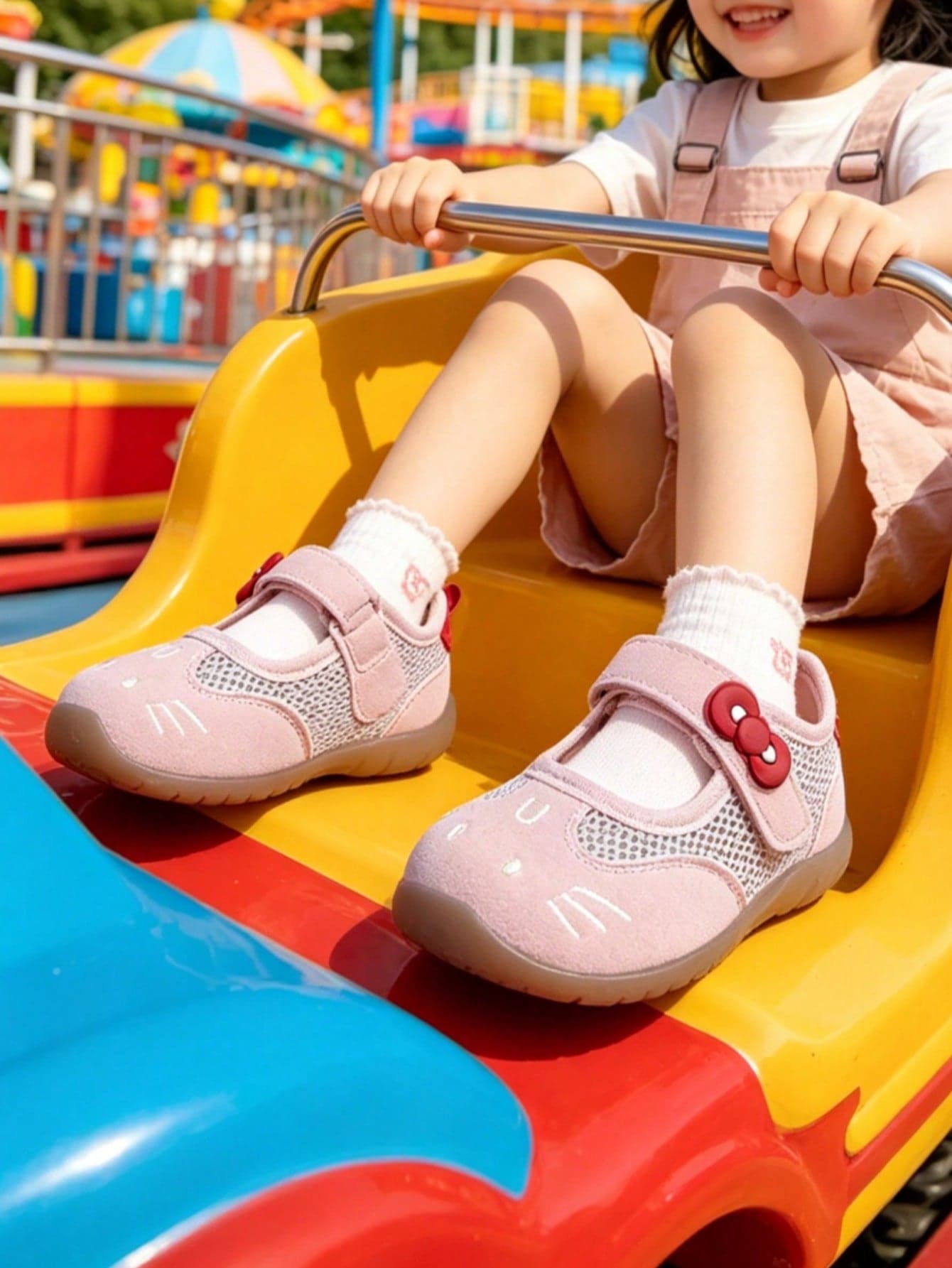 Girls' Sweet Bow Mary Jane Shoes, Mesh Breathable Baby Magic Tape Casual Shoes, Cute Princess Shoes