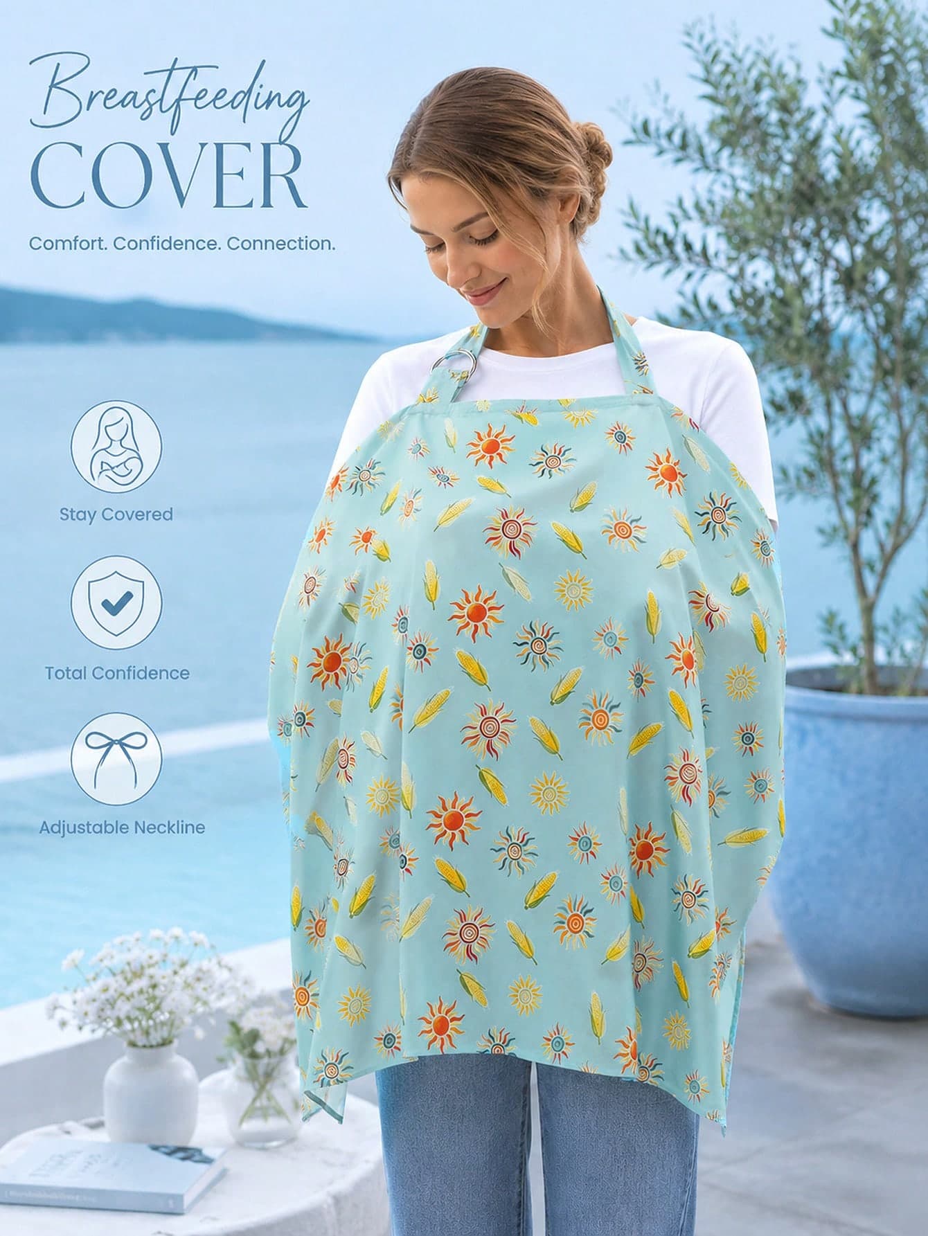 1pc New Nursing Cover Shirt - Printed Nursing Scarf - Baby Cover Up Cape - Baby Sun Protection Cover - Multifunctional Stroller Canopy - Nursing Cover For Breastfeeding Privacy - Nursing Shawl - Outdoor Anti-Exposure Shawl Breathable Cover - Lightweight Nursing Cover For Summer Outdoor Use - Multifunctional Baby Wrap - Baby Supplies - Outdoor Travel Essential