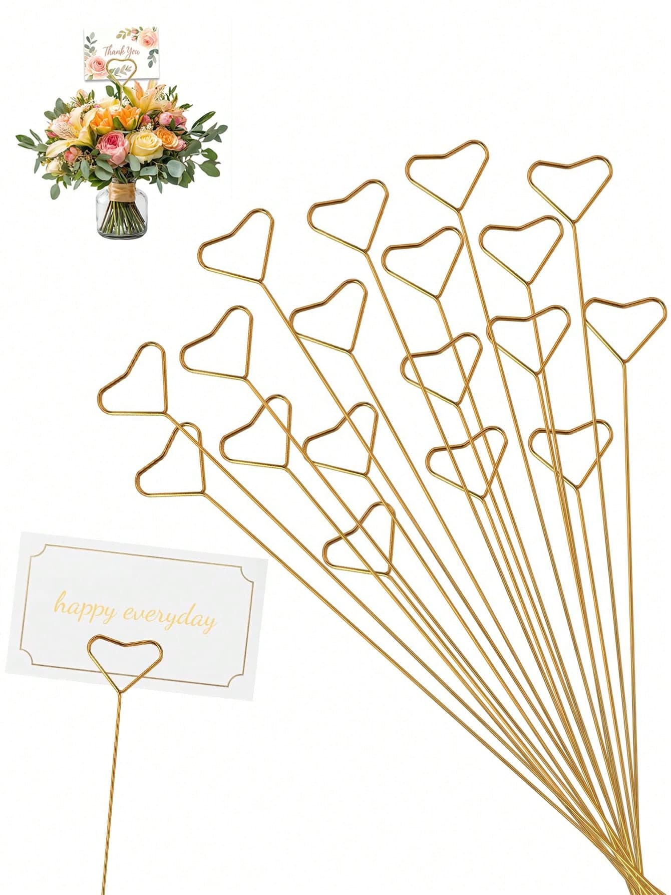 20/40/60pcs Floral Card Holders, Metal Heart-Shaped Gift Card Clips, Suitable For Bouquet Packaging, Wedding Place Cards, Photo Frames, Floral Arrangements, Girls' Night, Bachelorette Party, Back To School, Independence Day, Anniversary, Birthday, Holiday Celebrations And Business Card Holders, Gold