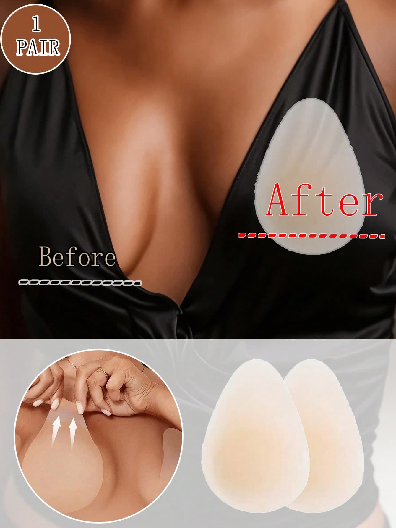1 Pair Women's Ultra-Thin Silicone Breast Lift Pads, Invisible Seamless Push-Up Bra Inserts For Backless Dresses & Strapless Outfits, Wedding