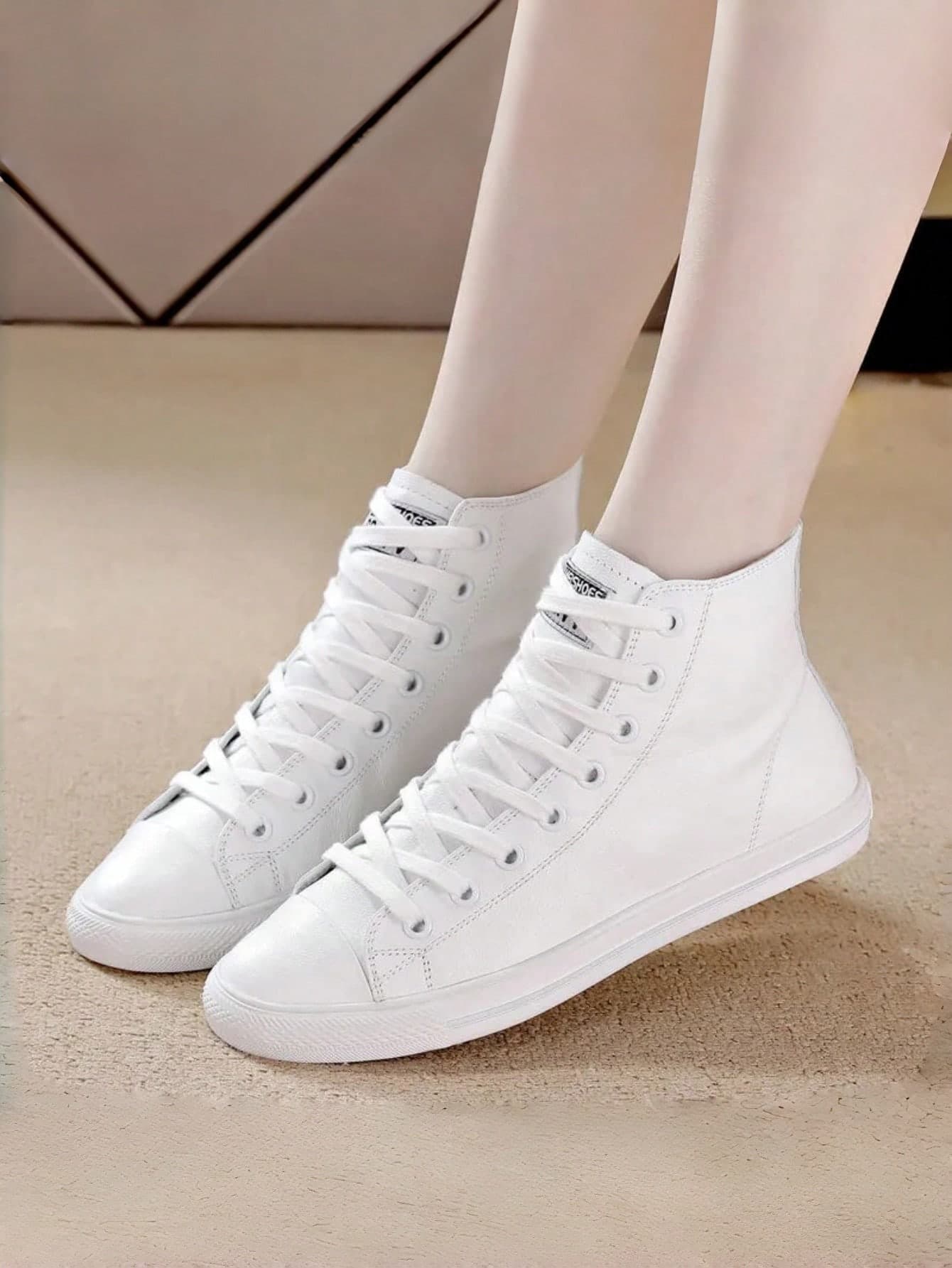 Sodalemon 1 Pair Women's Casual Sports Shoes, White Skate Shoes, Slip-On Slouchy Shoes, Round Toe Low Vamp Lace-Up, Lightweight And Comfortable, Daily Wear, Commuter Shoes, Match With Skirts, Jeans, Outdoor First Choice