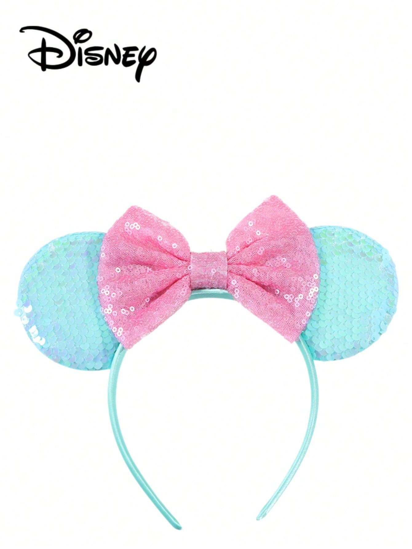 1pc Disney Mickey Green + Pink Sequin Headband, Mickey Green + Pink Sequin Headband - Holiday Party Headband Hair Accessory, Fun Photo Prop, Amusement Park Accessory, Suitable For Birthday Party And Valentine's Day Events, With Bow Cute Cartoon Hair Accessory, Princess Costume Accessory, Suitable For Disney Fans