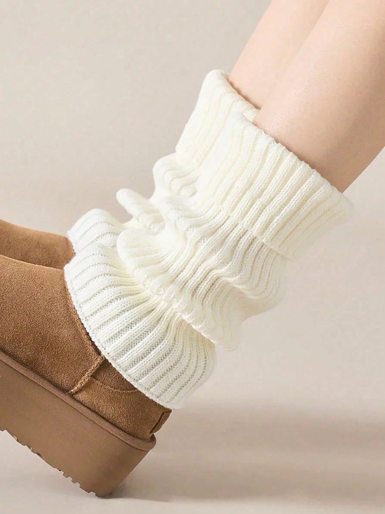1/3/5/10/20/30 Pairs Women's Leg Warmers, White Knitted Warm Calf Socks, Suitable For Autumn/Winter Season. Women's Slouch Socks, Warm, Anti-Leakage Cuff, Chunky Knit Detail, Soft And Warm, Fashionable Layering, Warm And Comfortable For Autumn/Winter, White Leg Warmers.